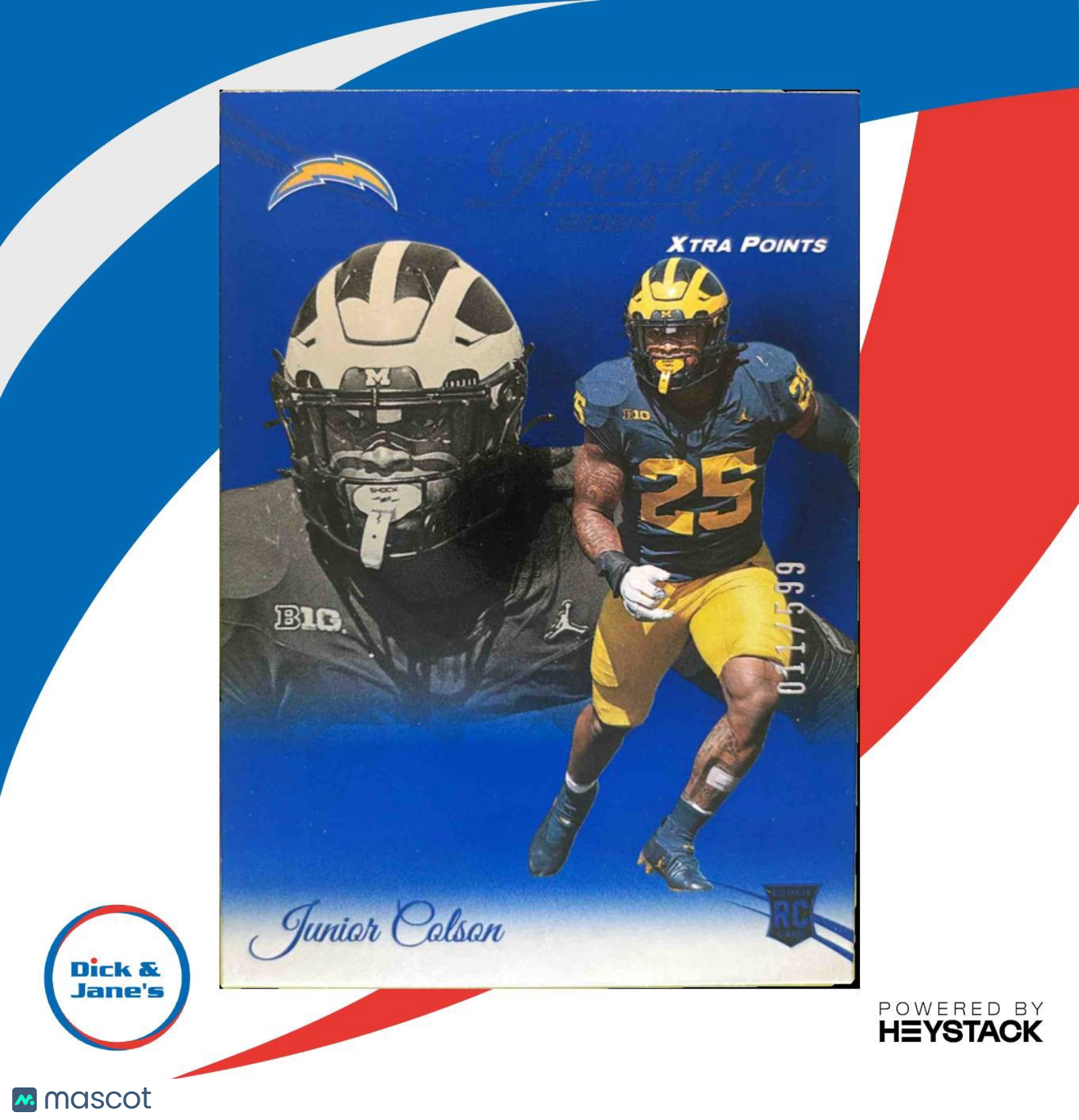 2024 Prestige Junior Colson Blue Xtra Points 11/599 #352 RC Los Angeles Chargers - Sports Cards