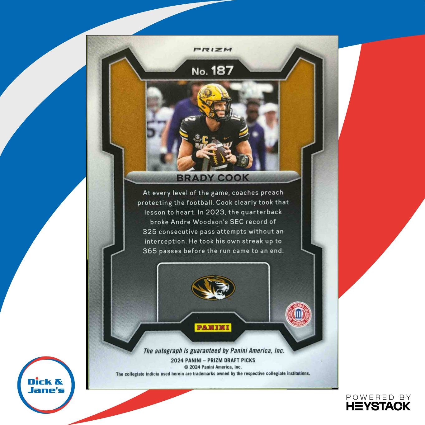 2024 Prizm Collegiate Draft Picks Brady Cook Silver Auto #187 RC Missouri Tigers - Sports Cards