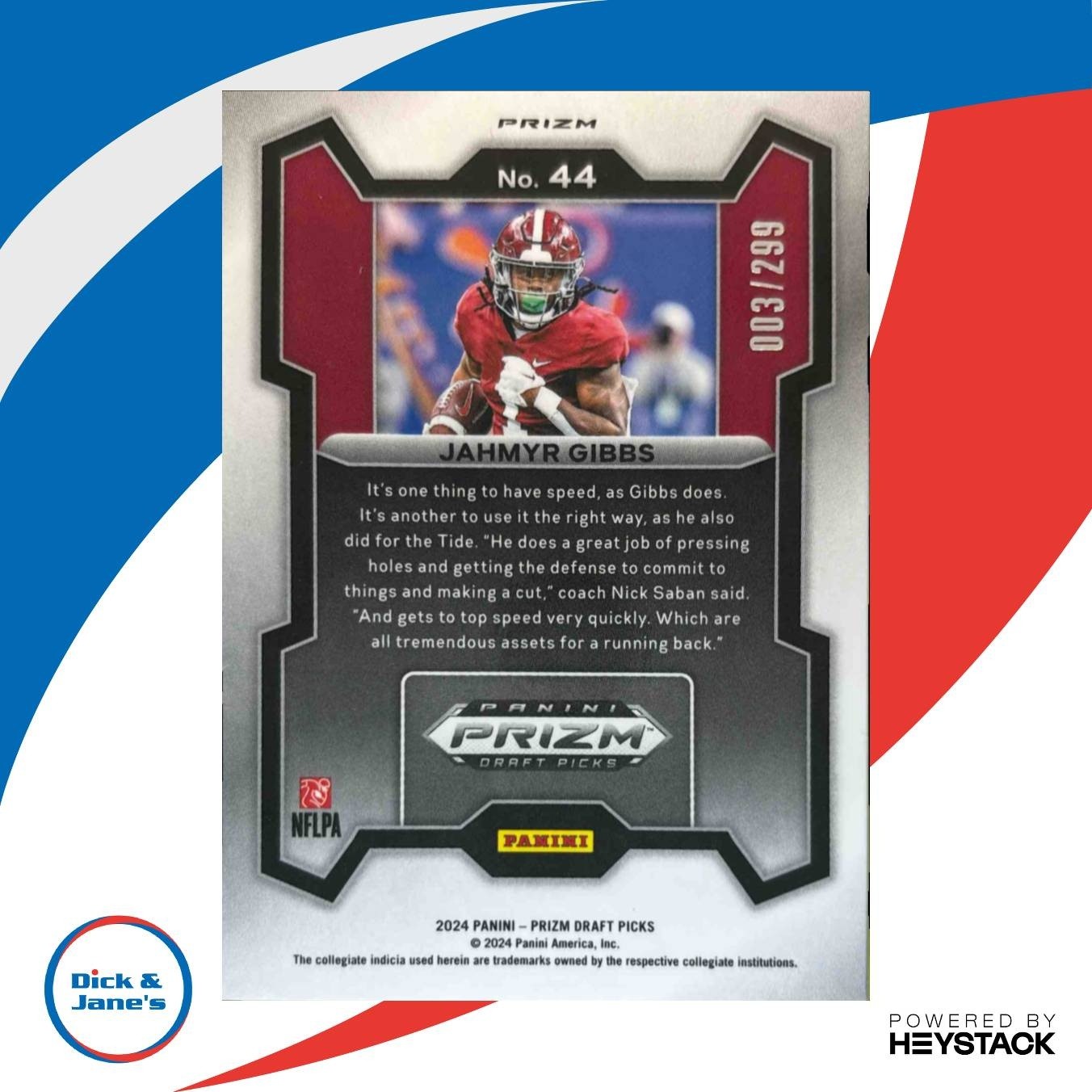 2024 Prizm Collegiate Draft Picks Jahmyr Gibbs RED /299 #44 Alabama Crimson Tide - Sports Cards