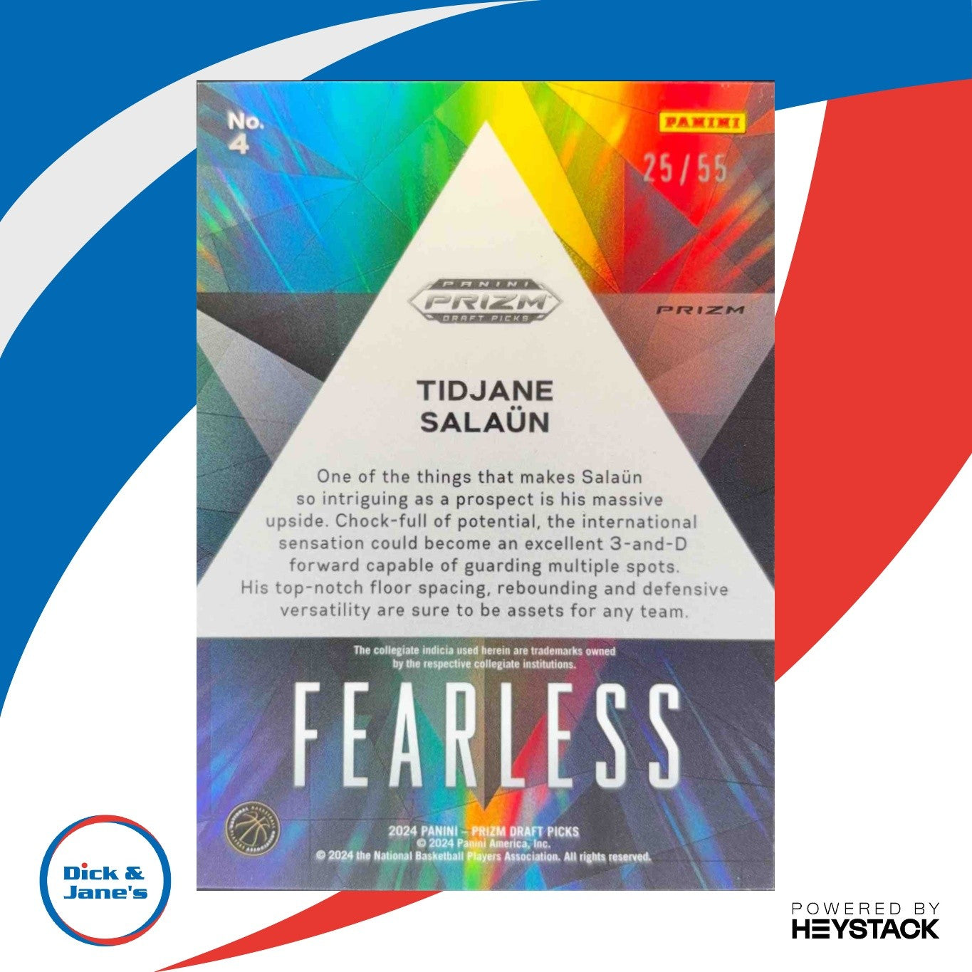 2024 Prizm Draft Picks Collegiate Tidjane Salaun Fearless Purple Pulsar 25/55 RC - Sports Cards