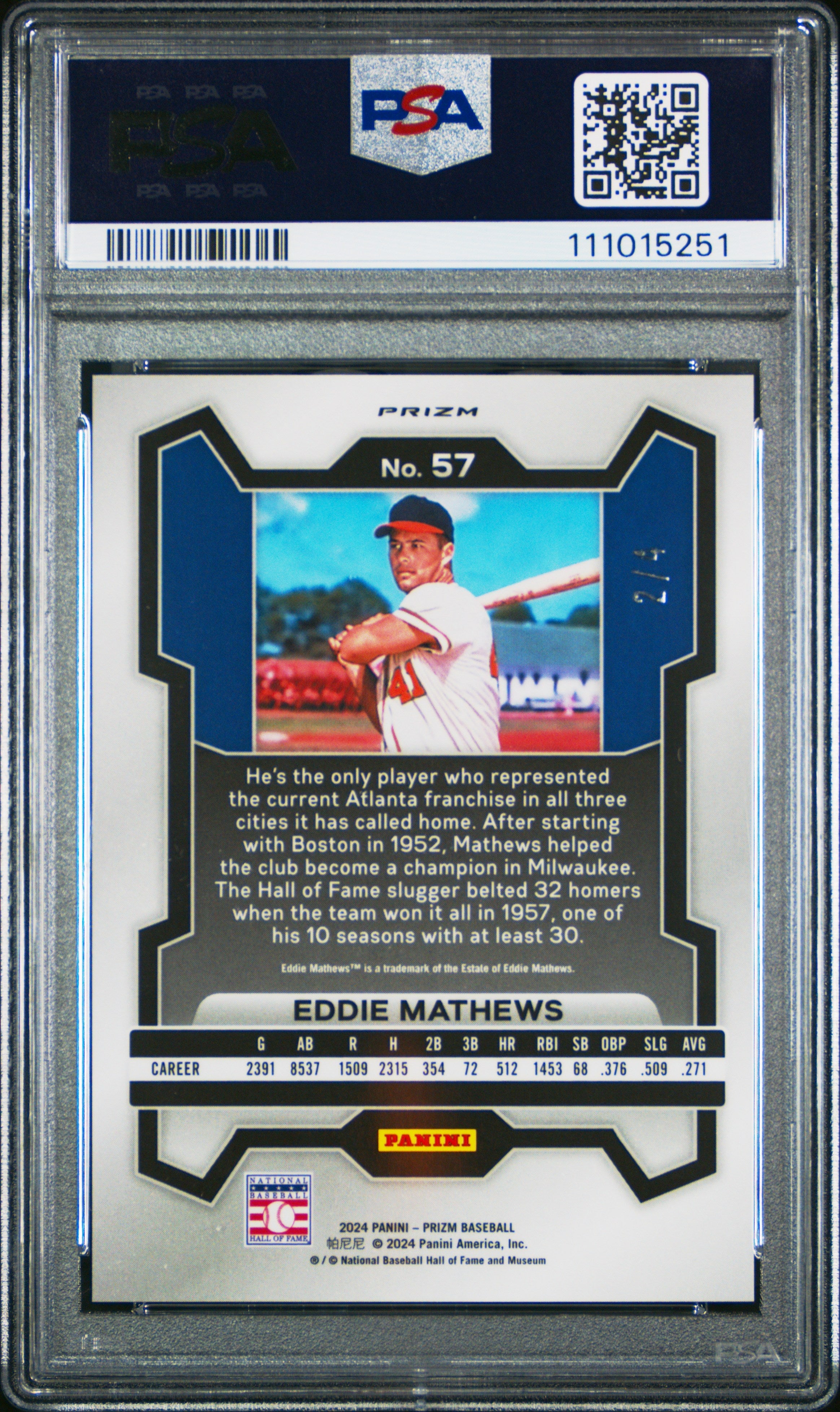 2024 Prizm Eddie Mathews Premium Box Set Gold 2/4 #57 PSA 10 Milwaukee Braves - Graded Sports Cards