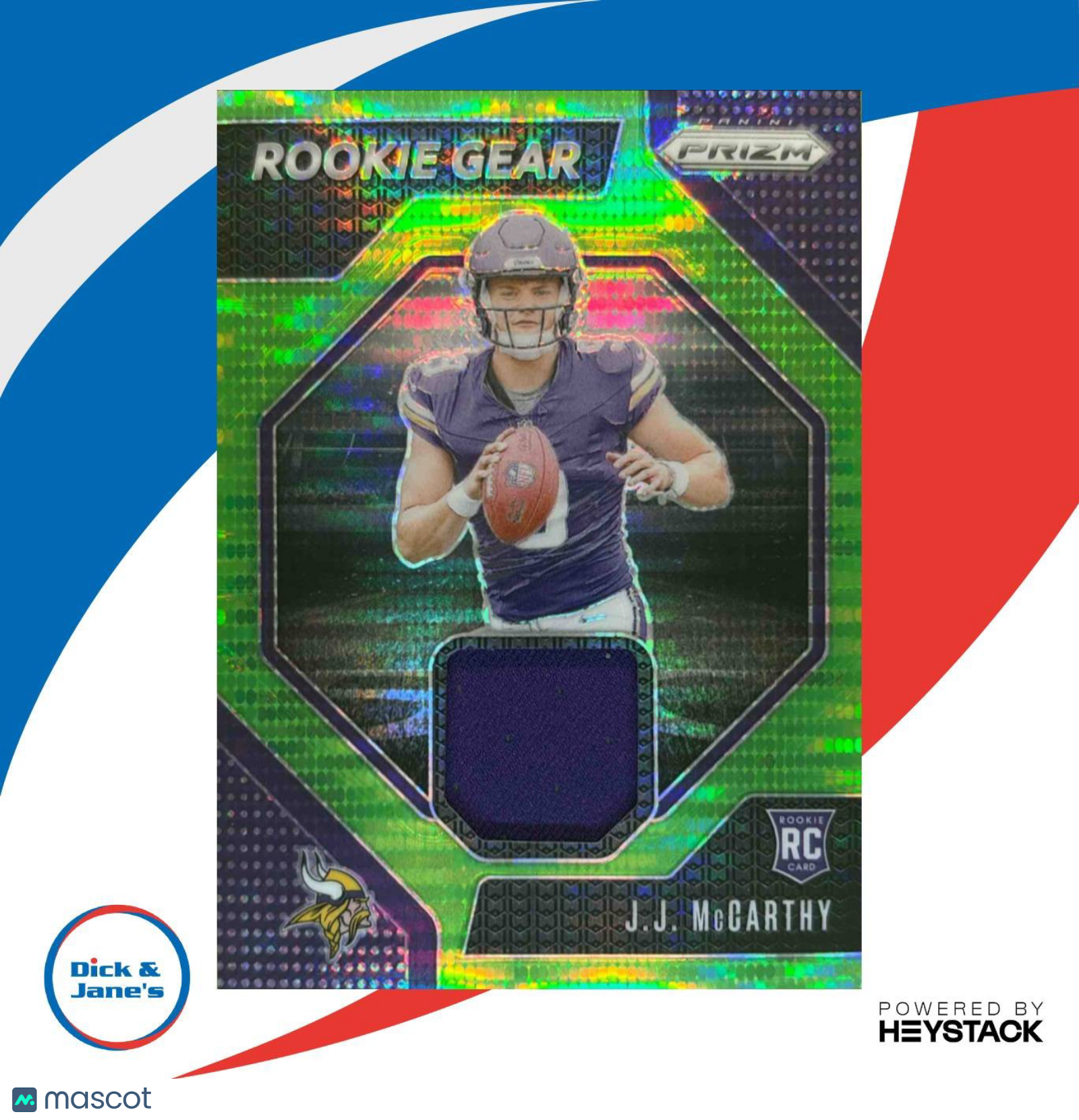 2024 Prizm J.J. McCarthy Rookie Gear Neon Green Pulsar JSY RC Minnesota Vikings - Sports Cards