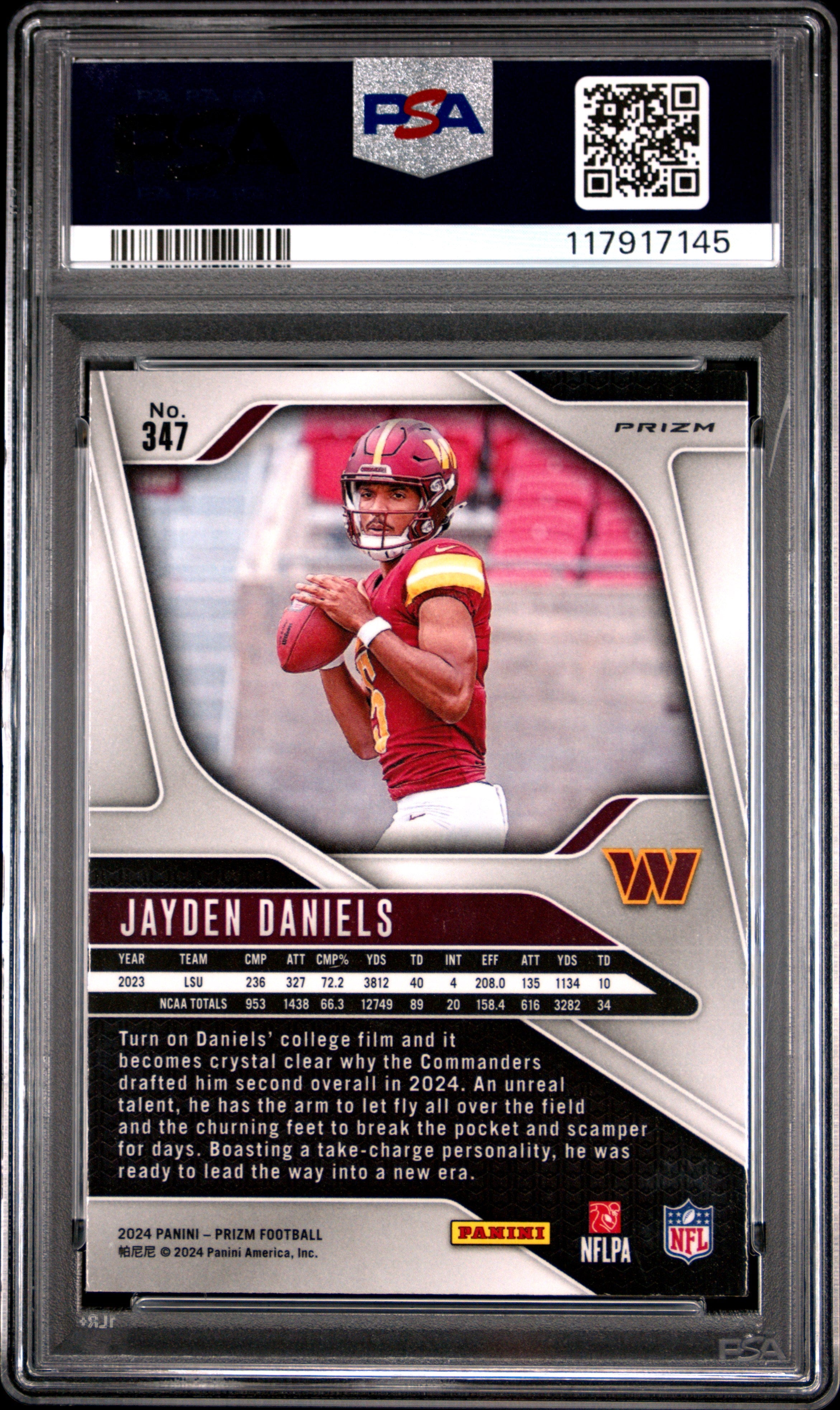 2024 Prizm Jayden Daniels Orange Lazer Rookie #347 PSA 9 Washington Commanders Graded Sports Cards