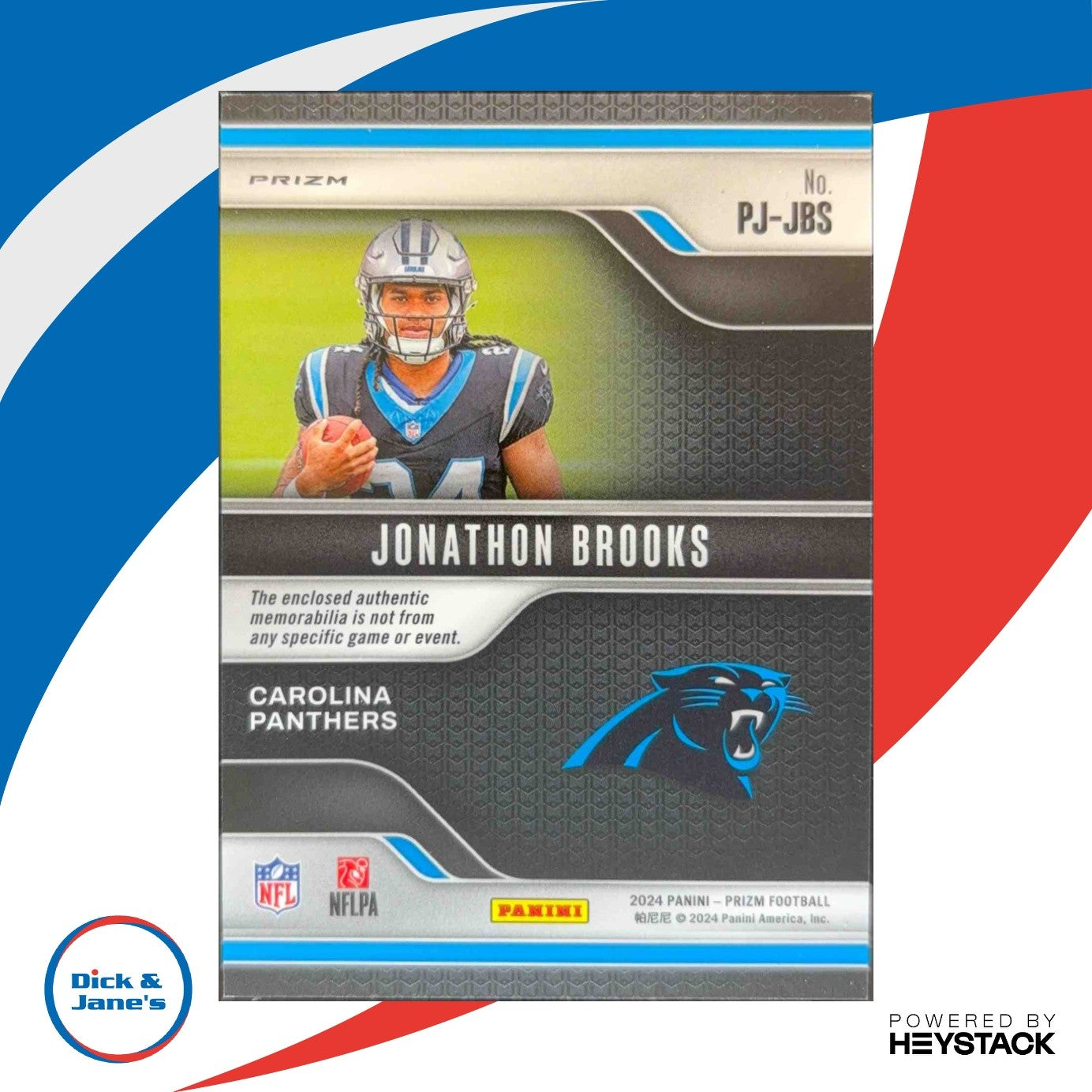 2024 Prizm Jonathon Brooks Premier Jerseys Memorabilia Rookie Carolina Panthers - Sports Cards