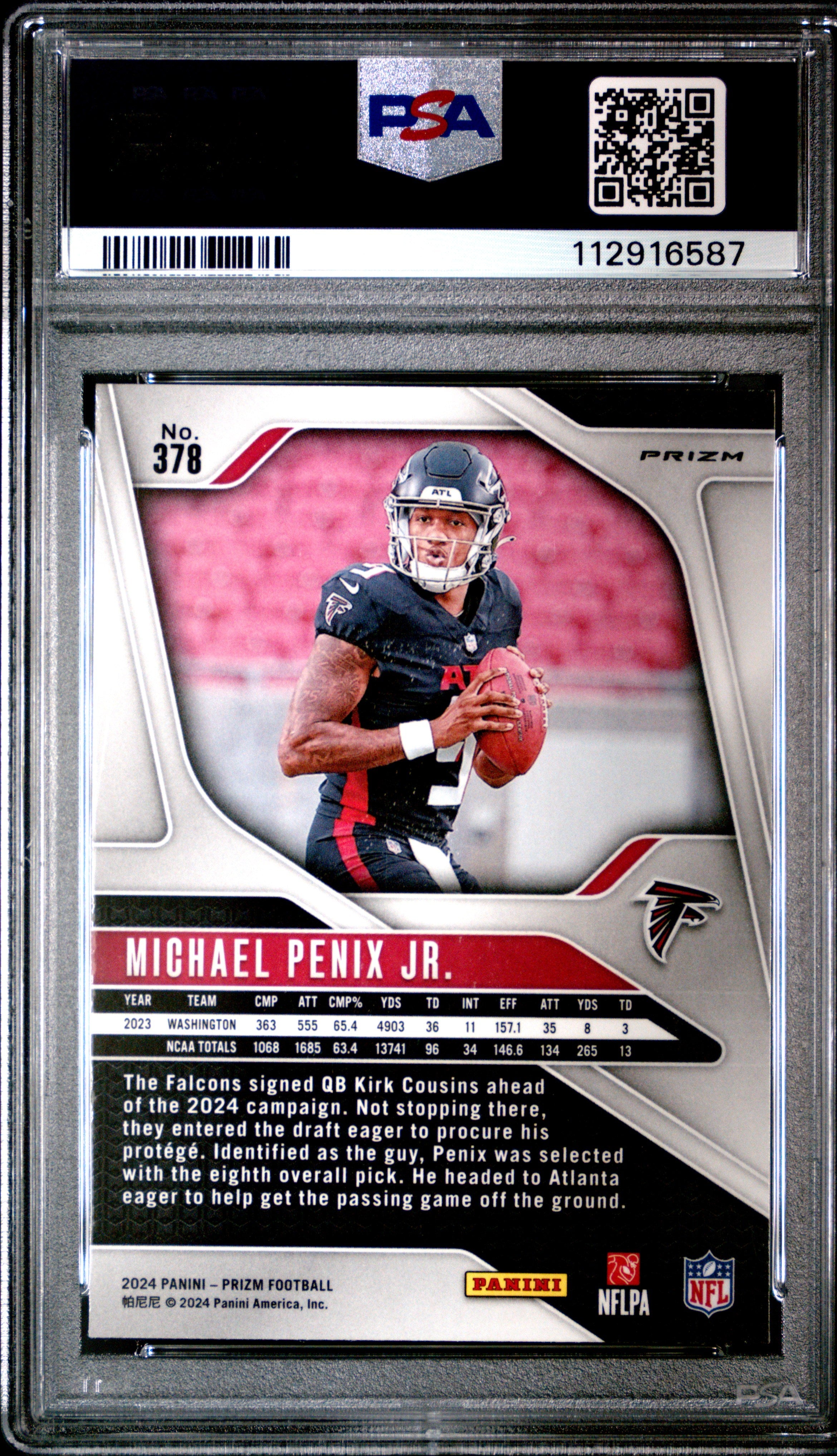 2024 Prizm Michael Penix JR. Red White Blue Rookie #378 PSA 8 Atlanta Falcons Graded Sports Cards