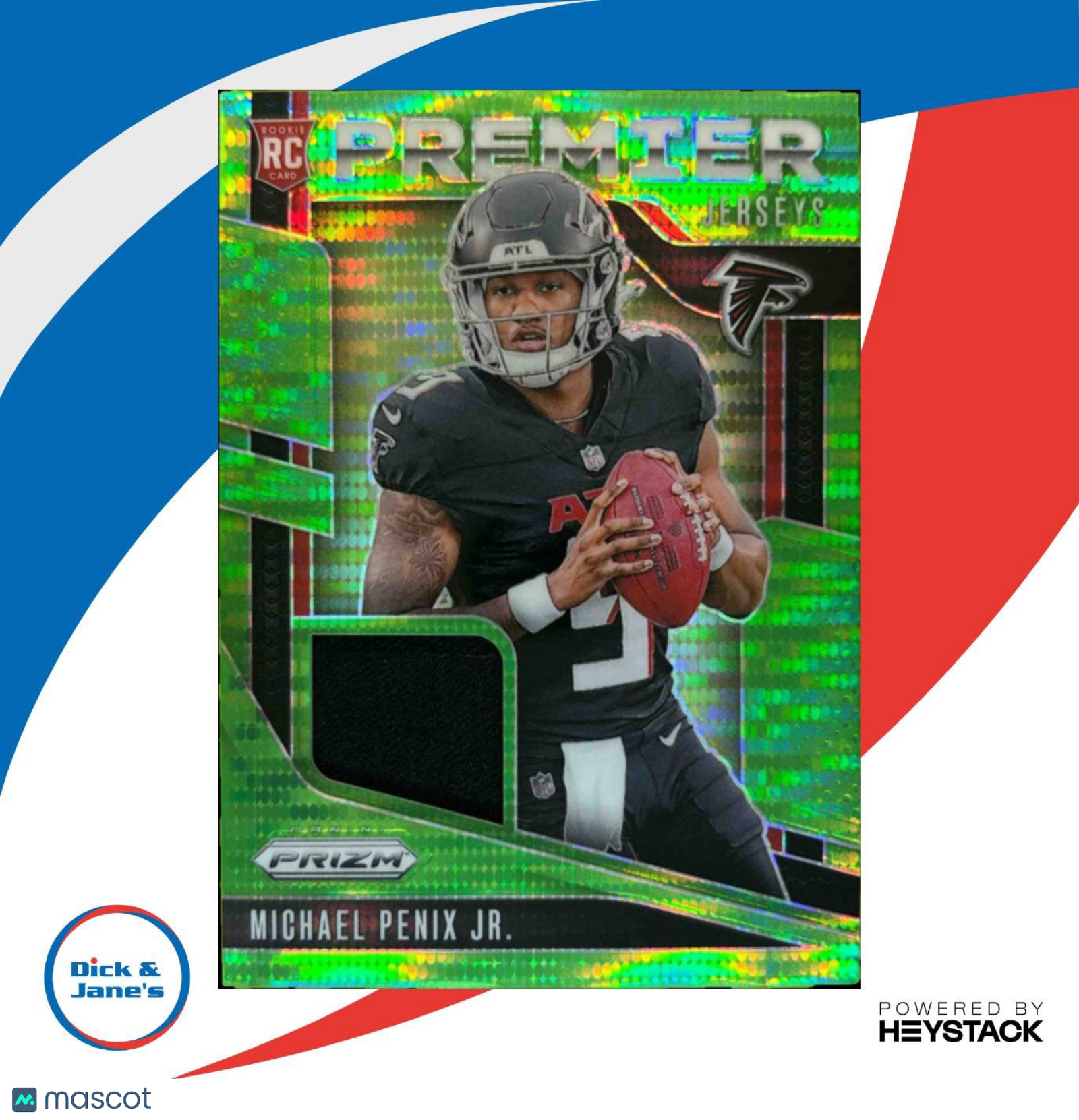 2024 Prizm Michael Penix Premier Jerseys Neon Green Pulsar RC Atlanta Falcons - Sports Cards
