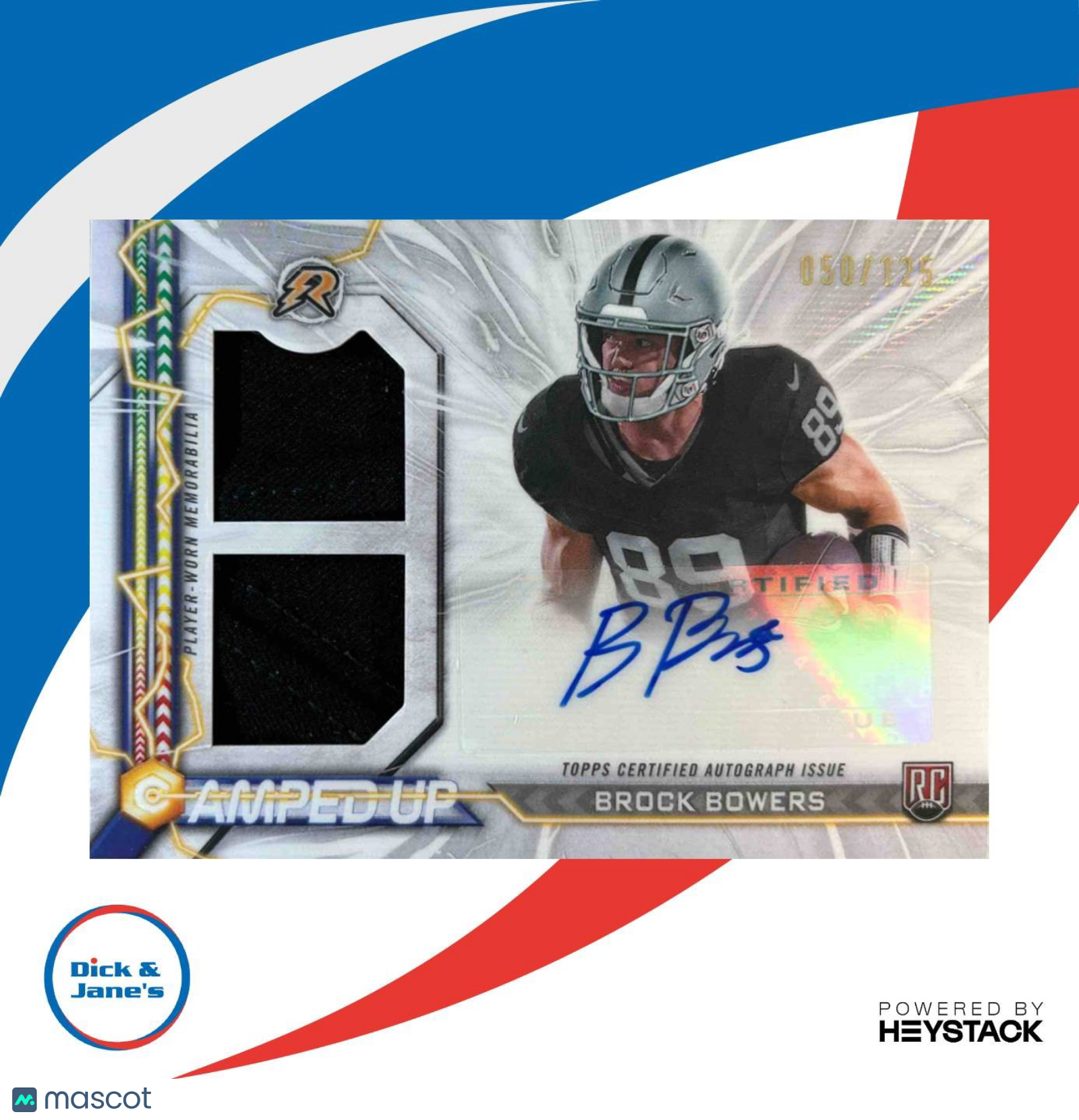 2024 Resurgence Brock Bowers Amped Up Rookie Patch Auto White Surge /125 Raiders - Sports Cards