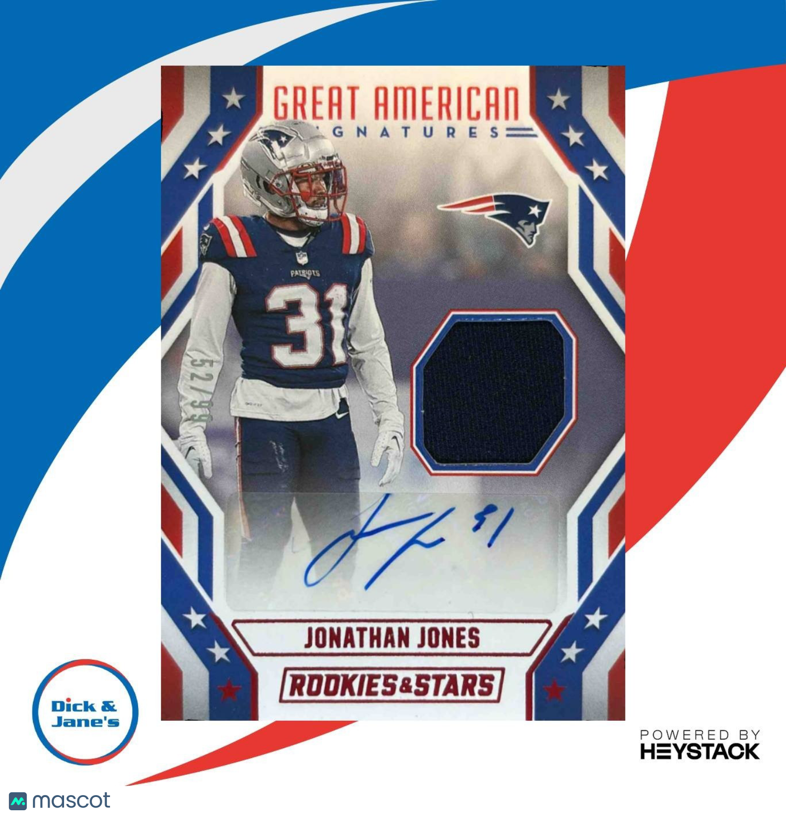 2024 Rookies & Stars Jonathan Jones Great American Signatures /99 Patriots - Sports Cards