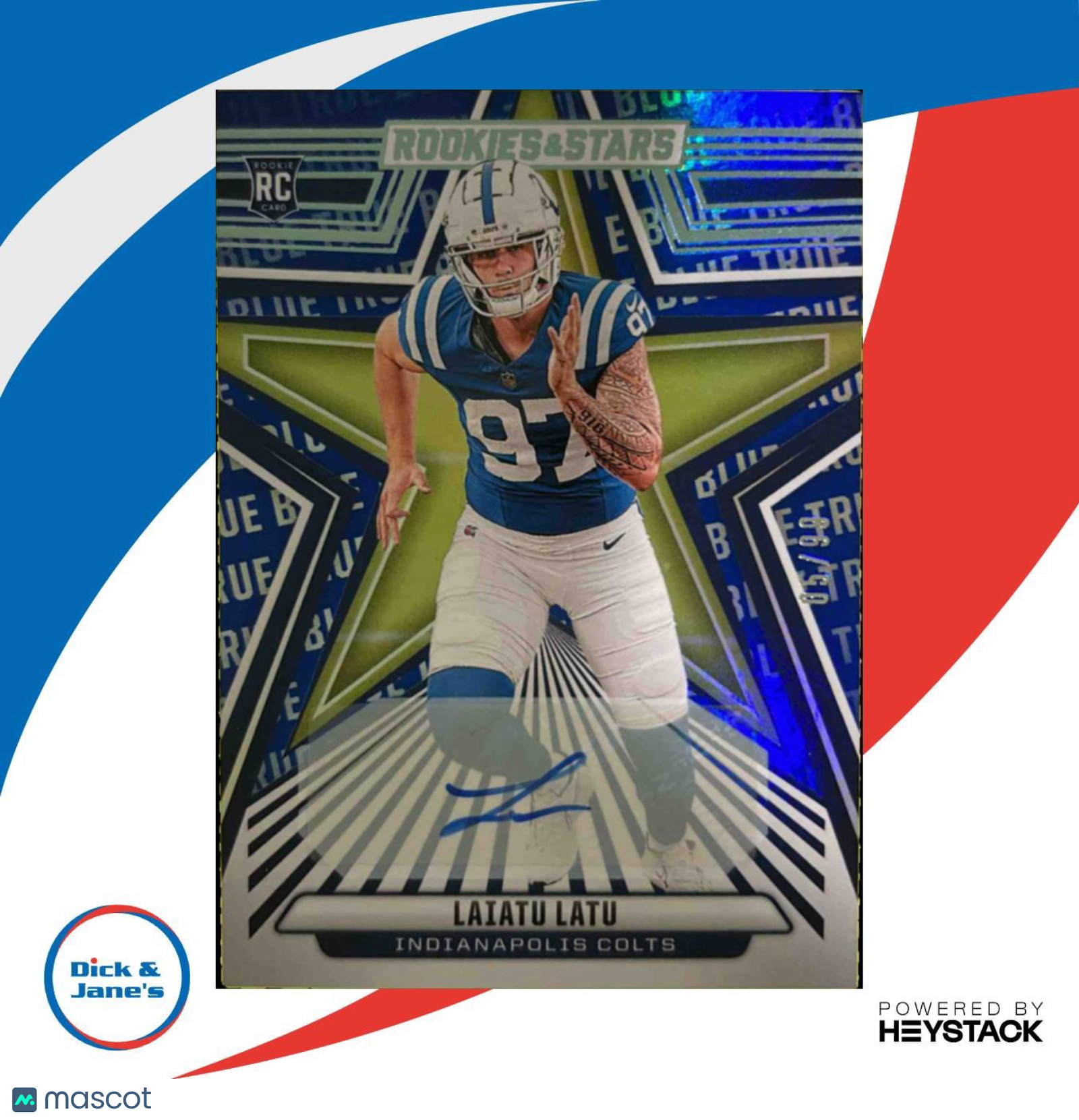 2024 Rookies & Stars Laiatu Latu Signatures True Blue 5/99 #167 RC Auto Colts - Sports Cards