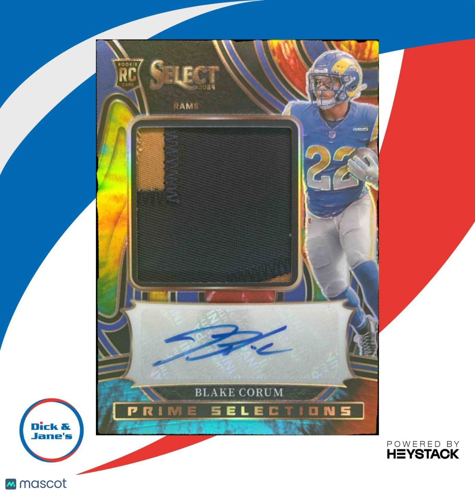 2024 Select Blake Corum Prime Selections Signatures Tie-Dye Patch /25 RC Rams - Sports Cards