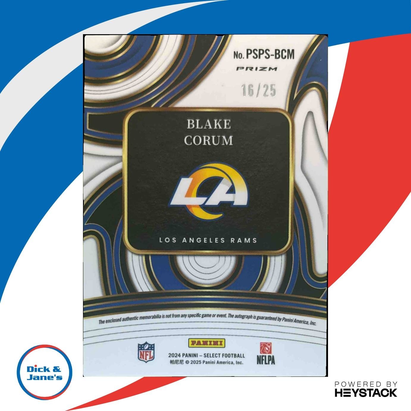 2024 Select Blake Corum Prime Selections Signatures Tie-Dye Patch /25 RC Rams - Sports Cards