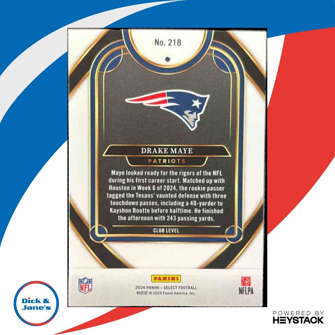 2024 Select Drake Maye Club #218 RC New England Patriots - Sports Cards