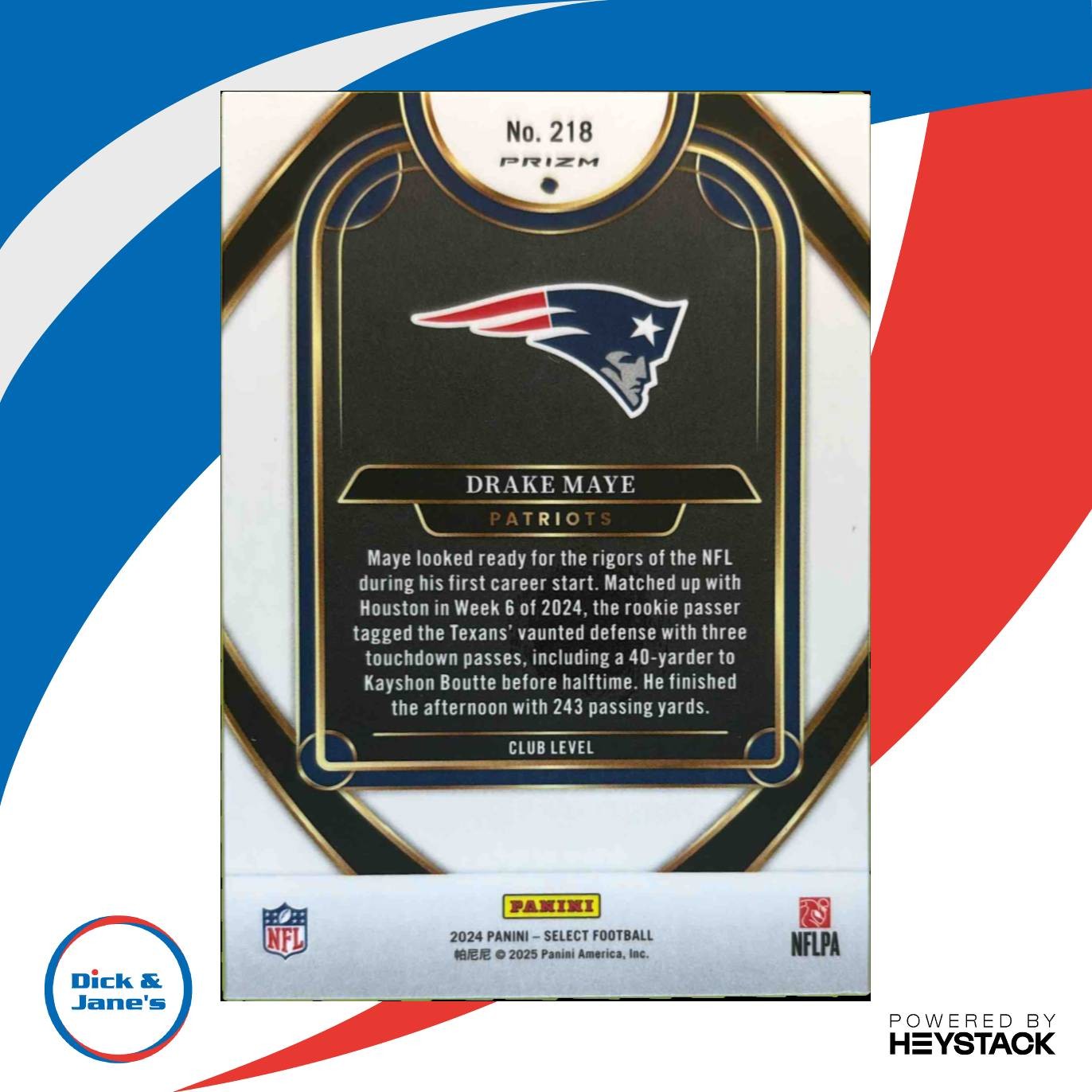 2024 Select Drake Maye Club Red and Blue Prizm Shock 218 RC New England Patriots Sports Cards