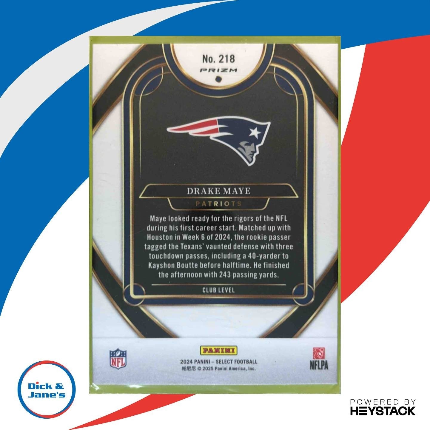 2024 Select Drake Maye Club Red and Yellow Prizm Shock #218 RC Patriots - Sports Cards