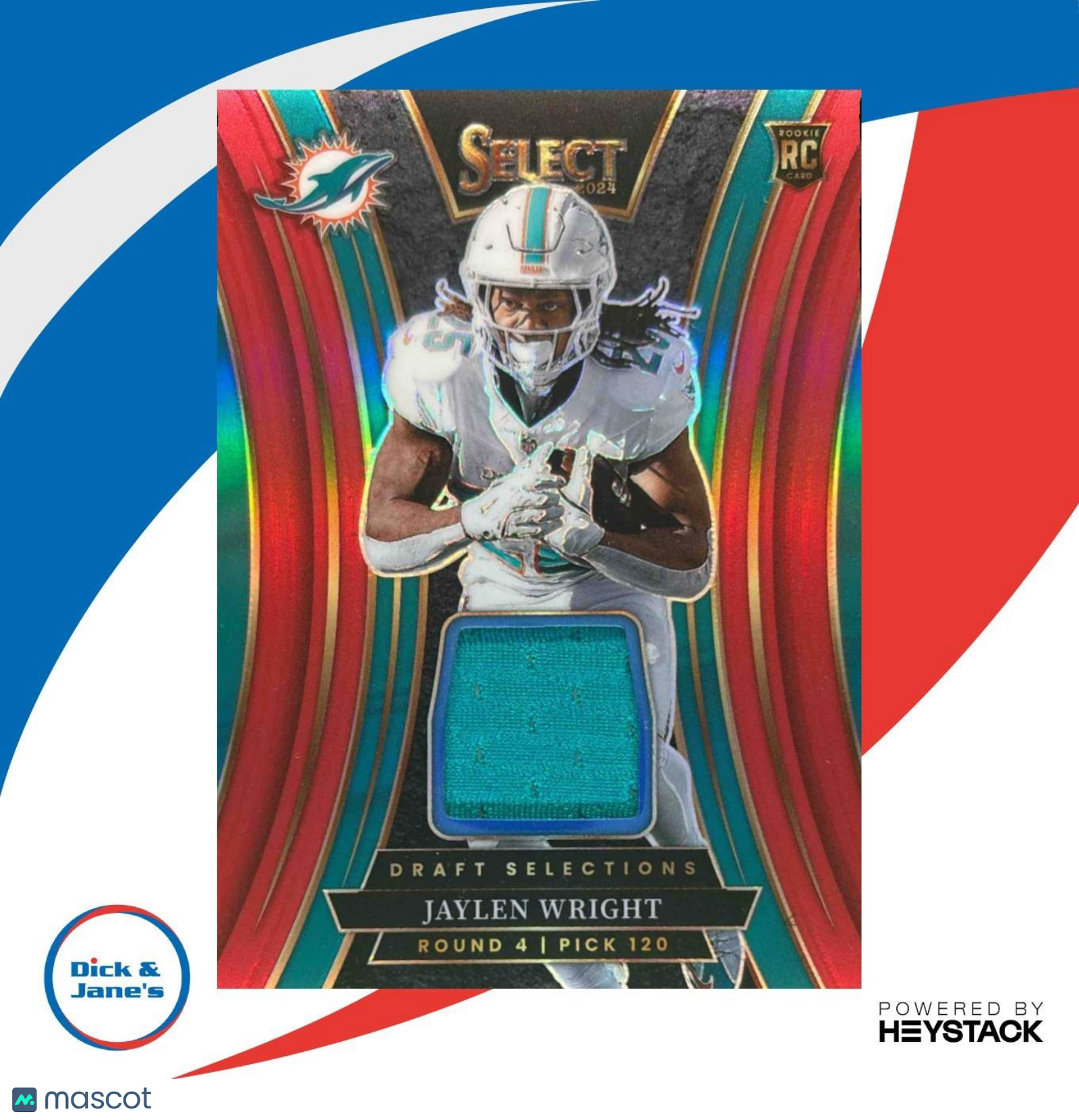 2024 Select Jaylen Wright Draft Selections Memorabilia Red Prizm RC Dolphins - Sports Cards