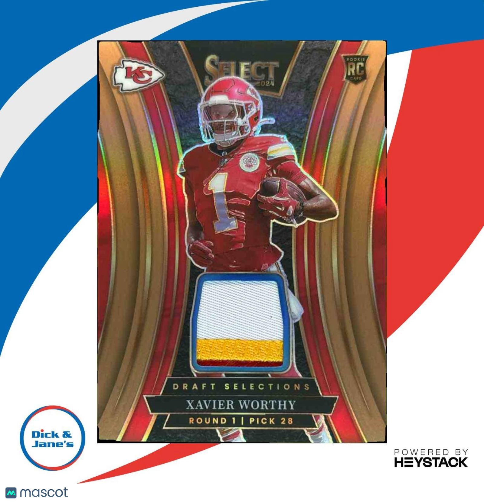 2024 Select Xavier Worthy Draft Selections Memorabilia Copper /49 RC Chiefs - Sports Cards