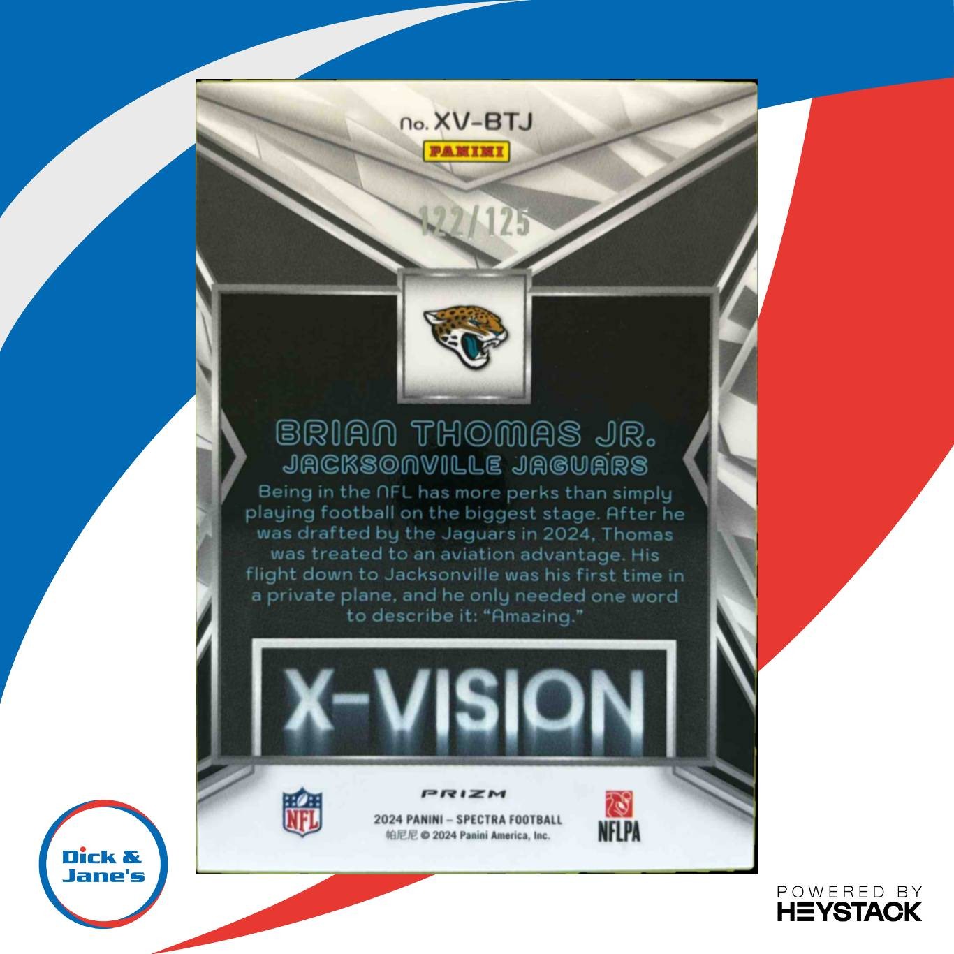 2024 Spectra Brian Thomas Jr. X-Vision 122/125 #XV-BTJ RC Jacksonville Jaguars - Sports Cards