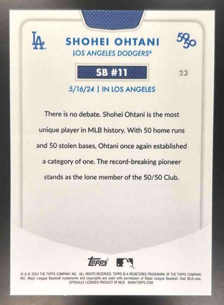 2024 Topps 50/50: Shohei Ohtani SB 11 Chrome Blue 125/150 23 Los Angeles Dodgers - Sports Cards