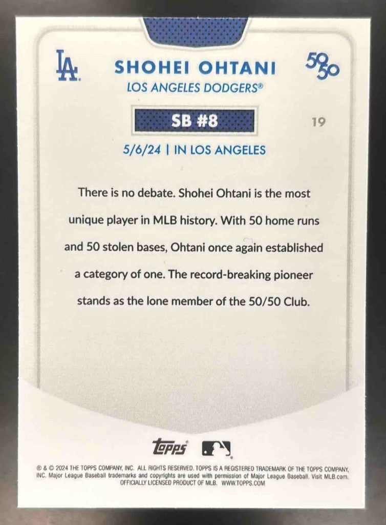 2024 Topps 50/50: Shohei Ohtani SB 8 Chrome Blue 142/150 #19 Los Angeles Dodgers - Sports Cards