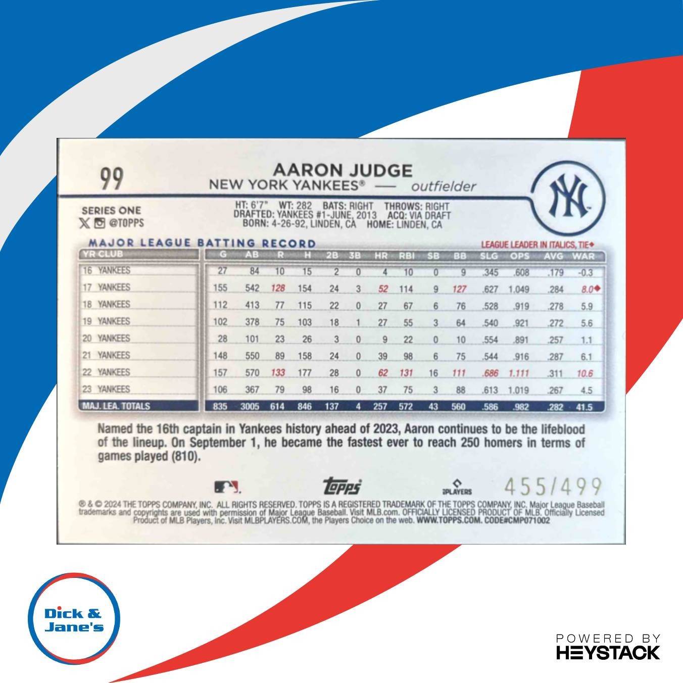 2024 Topps Aaron Judge Green Crackle Foil 455/499 #99 New York Yankees - Sports Cards