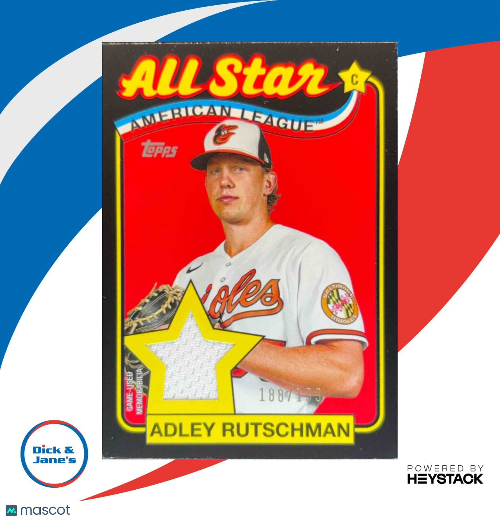2024 Topps Adley Rutschman 89 35th Anniversary All Stars Relics Black 188/199 - Sports Cards