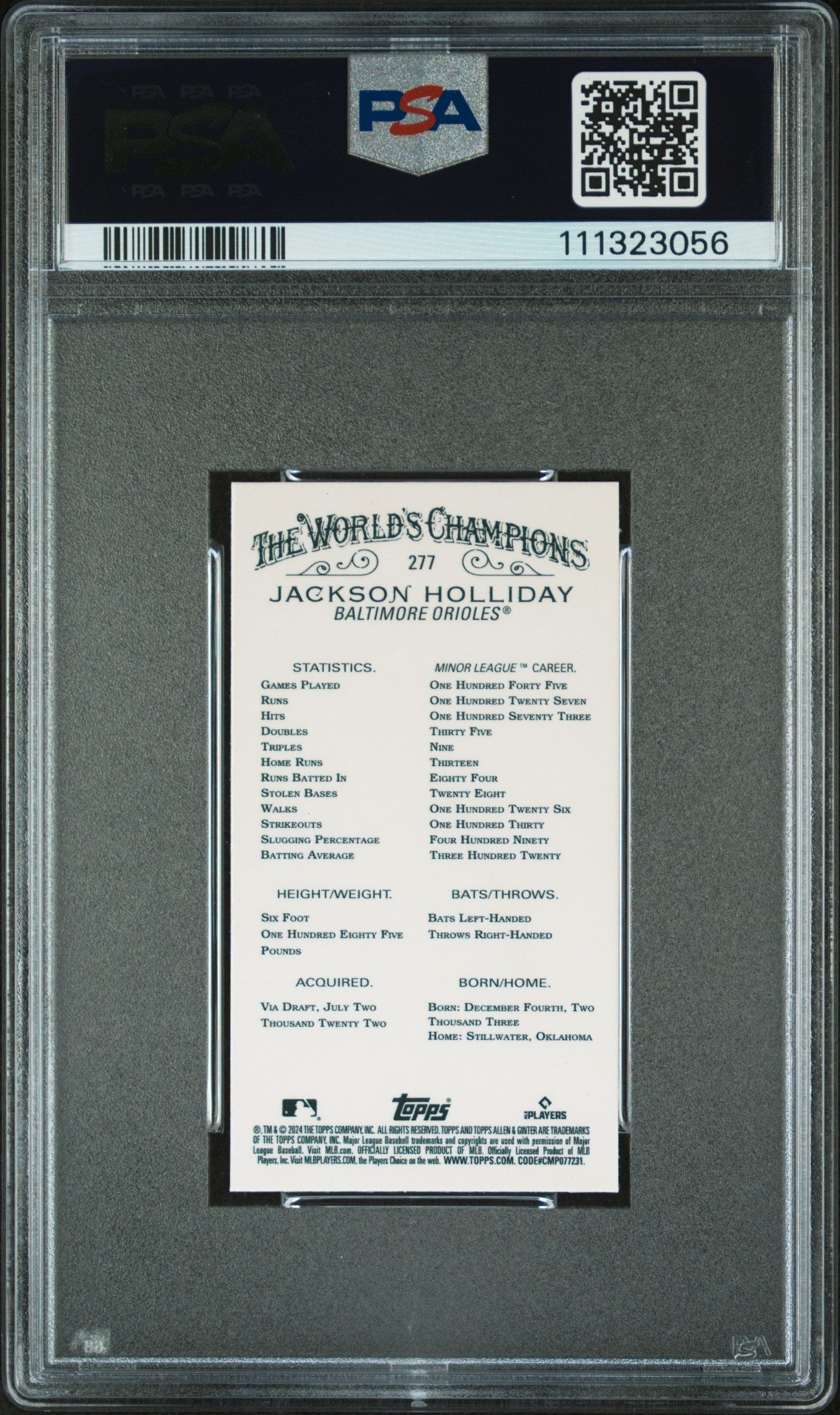 2024 Topps Allen & Ginter Jackson Holliday Chrome Mini Rookie PSA 10 Orioles - Graded Sports Cards