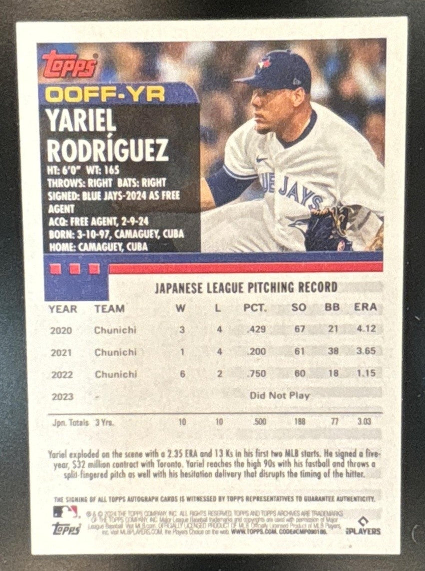 2024 Topps Archives ’00 Fan Favorites Autographs Yariel Rodriguez Auto RC Jays - Sports Cards