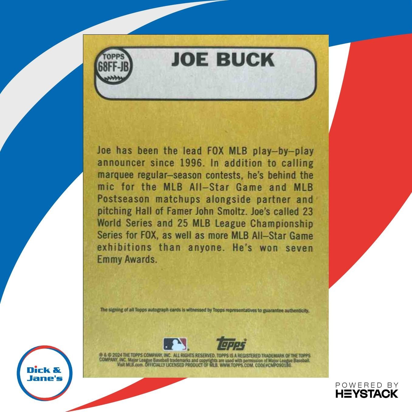 2024 Topps Archives Joe Buck 1968 Fan Favorites Auto #68FF-JB - Sports Cards