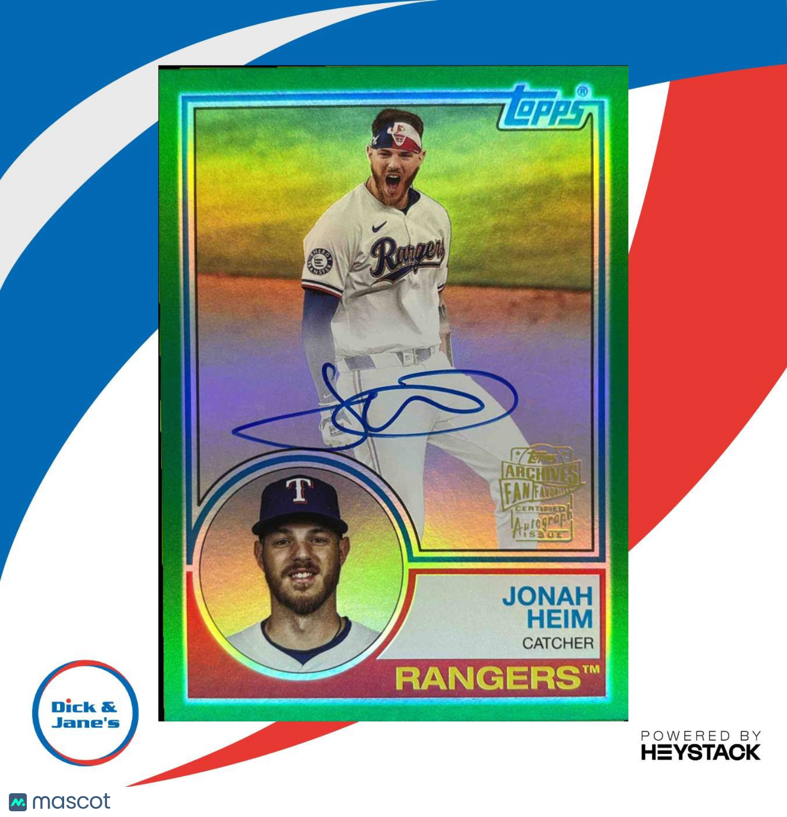 2024 Topps Archives Jonah Heim 83 Fan Favorites Auto Green Foilboard 15/99 #83FF - Sports Cards