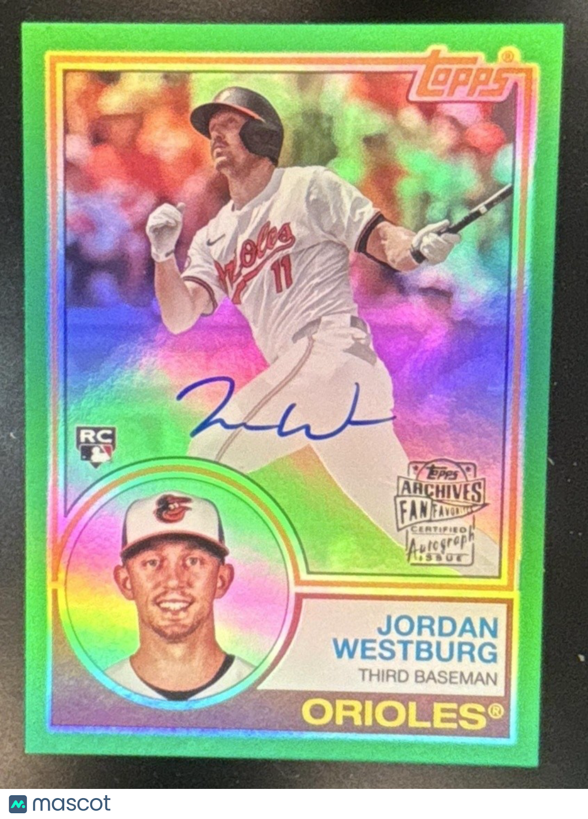 2024 Topps Archives Jordan Westburg 1983 Fan Favorites Auto Green /99 RC Orioles - Sports Cards