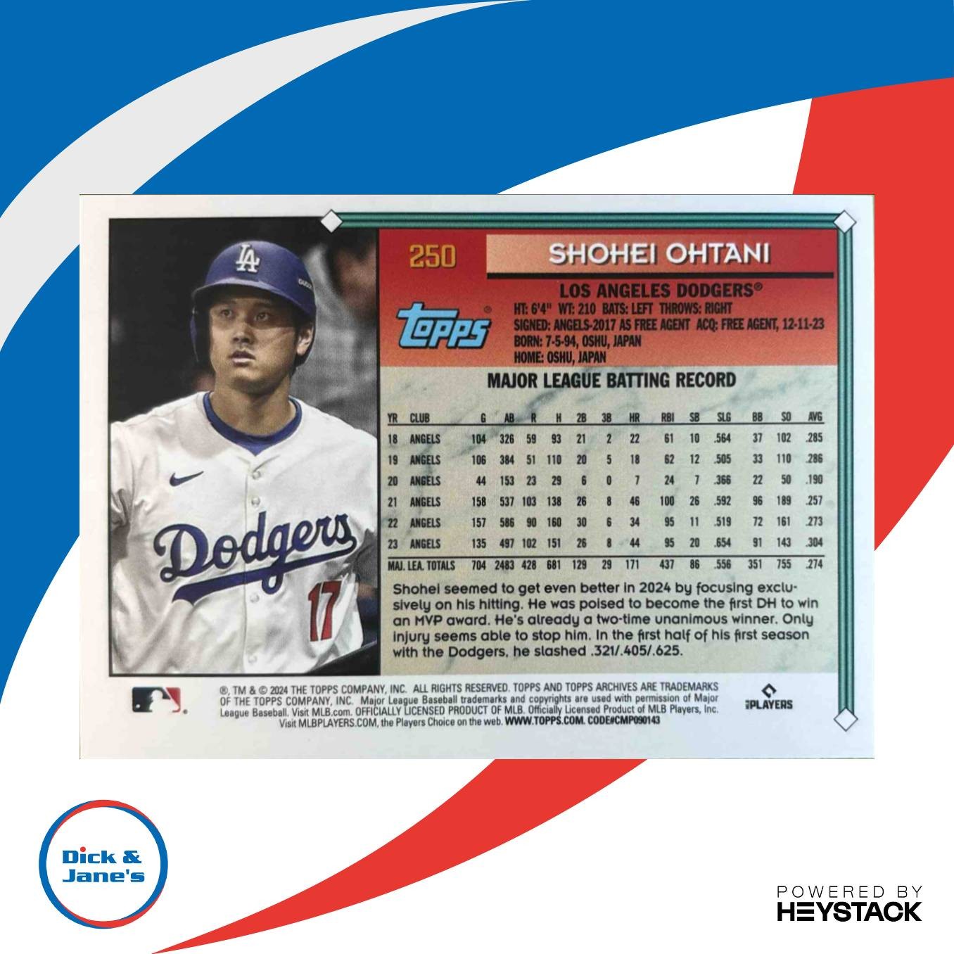 2024 Topps Archives Shohei Ohtani #250 Los Angeles Dodgers - Sports Cards