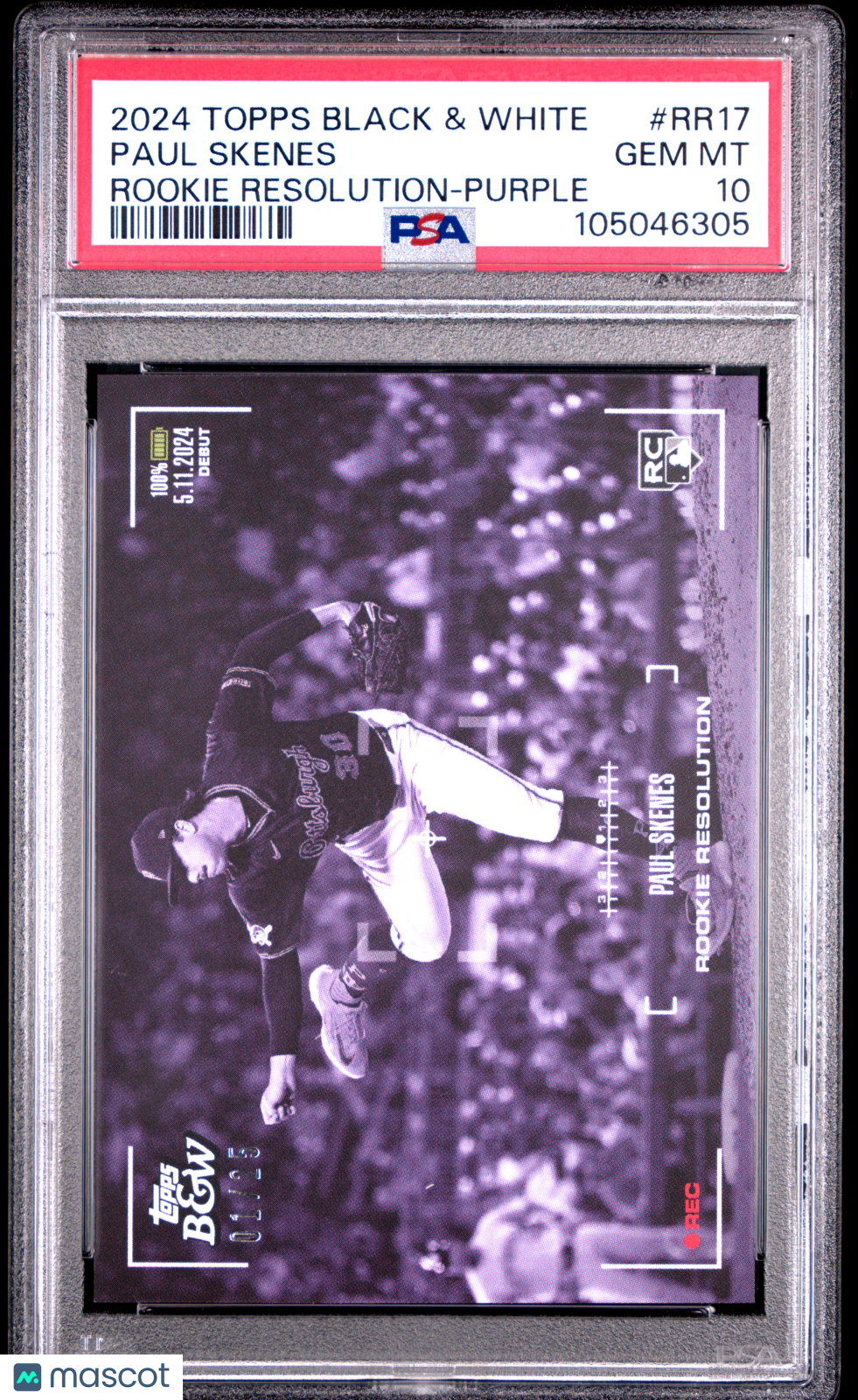 2024 Topps Black And White Rookie Resolution Paul Skenes Purple 01/25 PSA 10 Graded Sports Cards