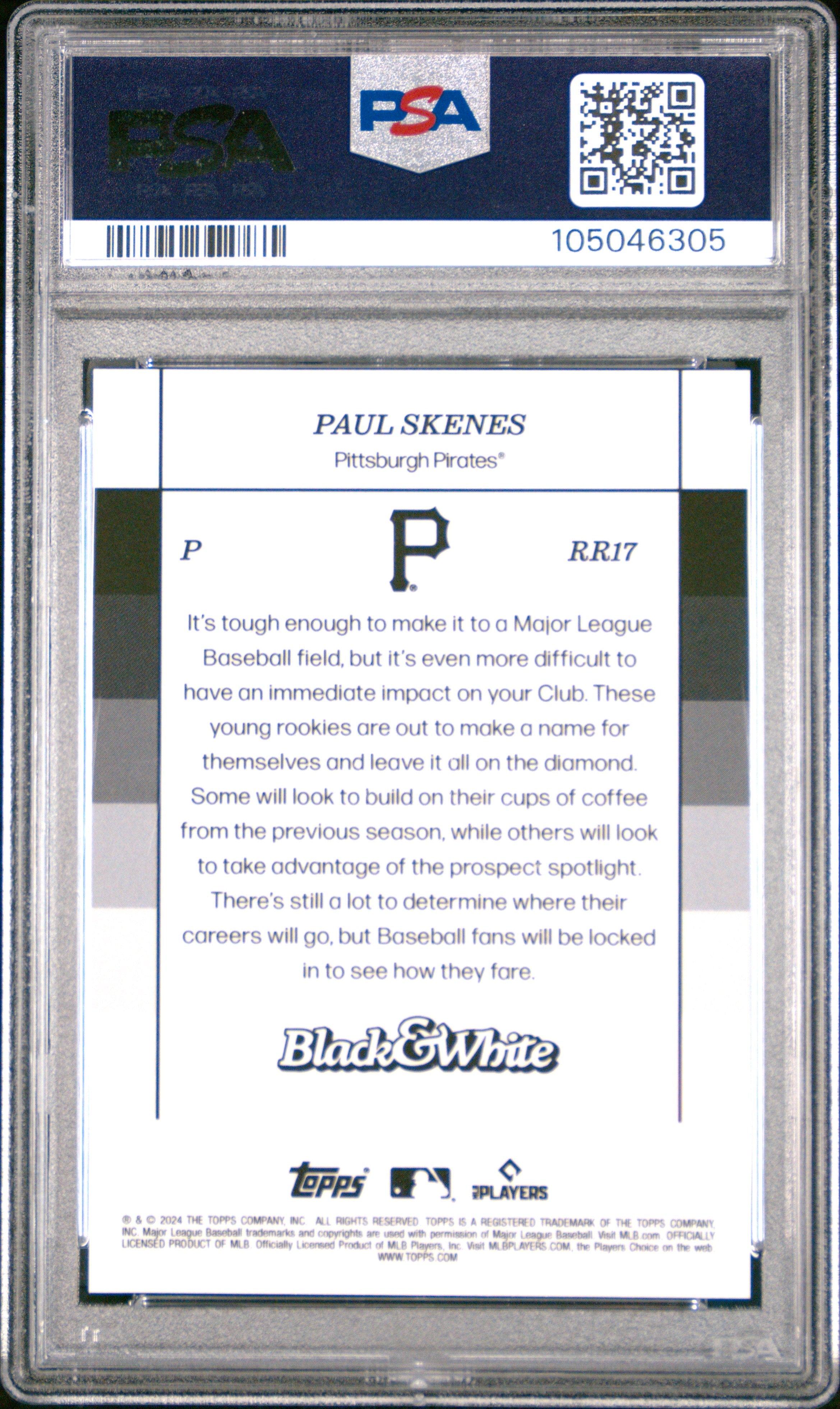 2024 Topps Black And White Rookie Resolution Paul Skenes Purple 01/25 PSA 10 Graded Sports Cards