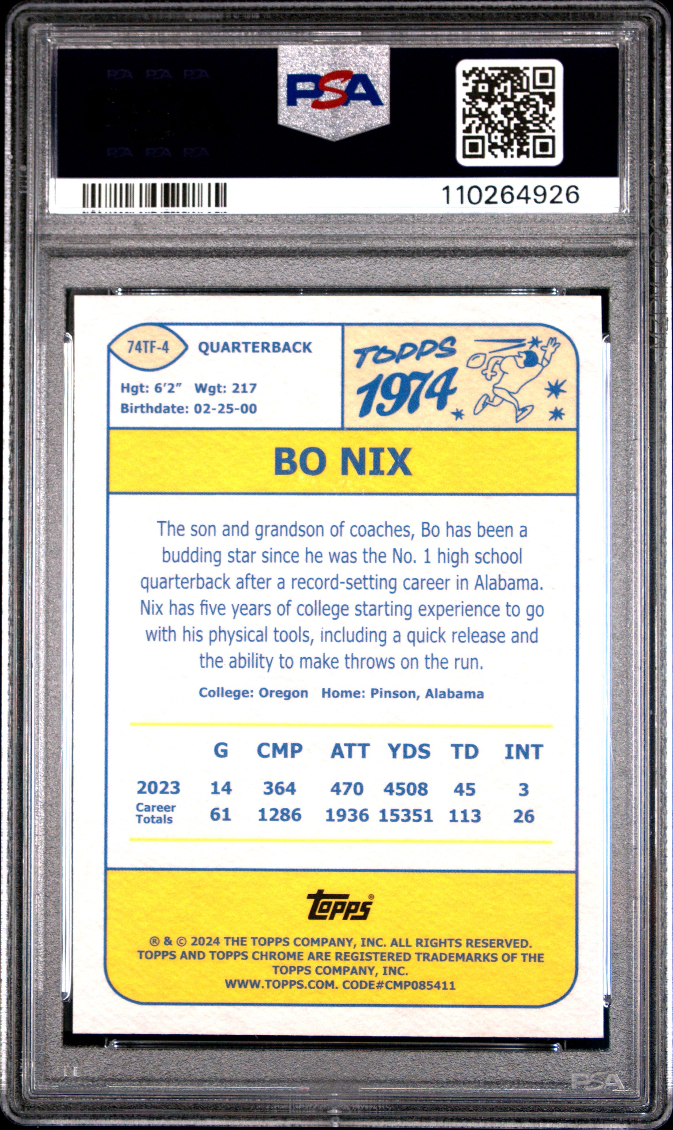 2024 Topps Chrome 1974 Topps Football Bo Nix #74TF4