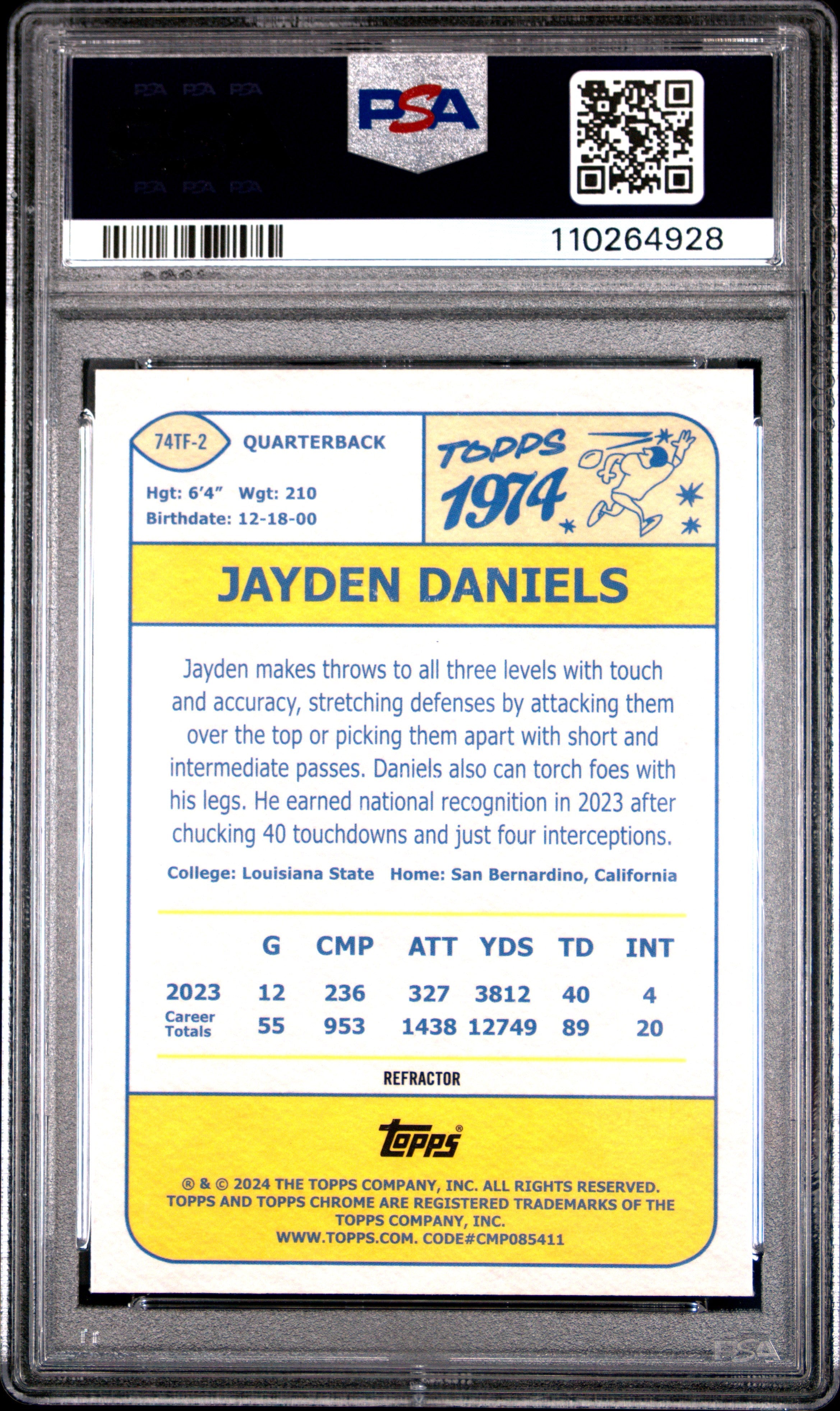 2024 Topps Chrome 1974 Topps Football Jayden Daniels Refractor Rookie PSA 9 - Graded Sports Cards