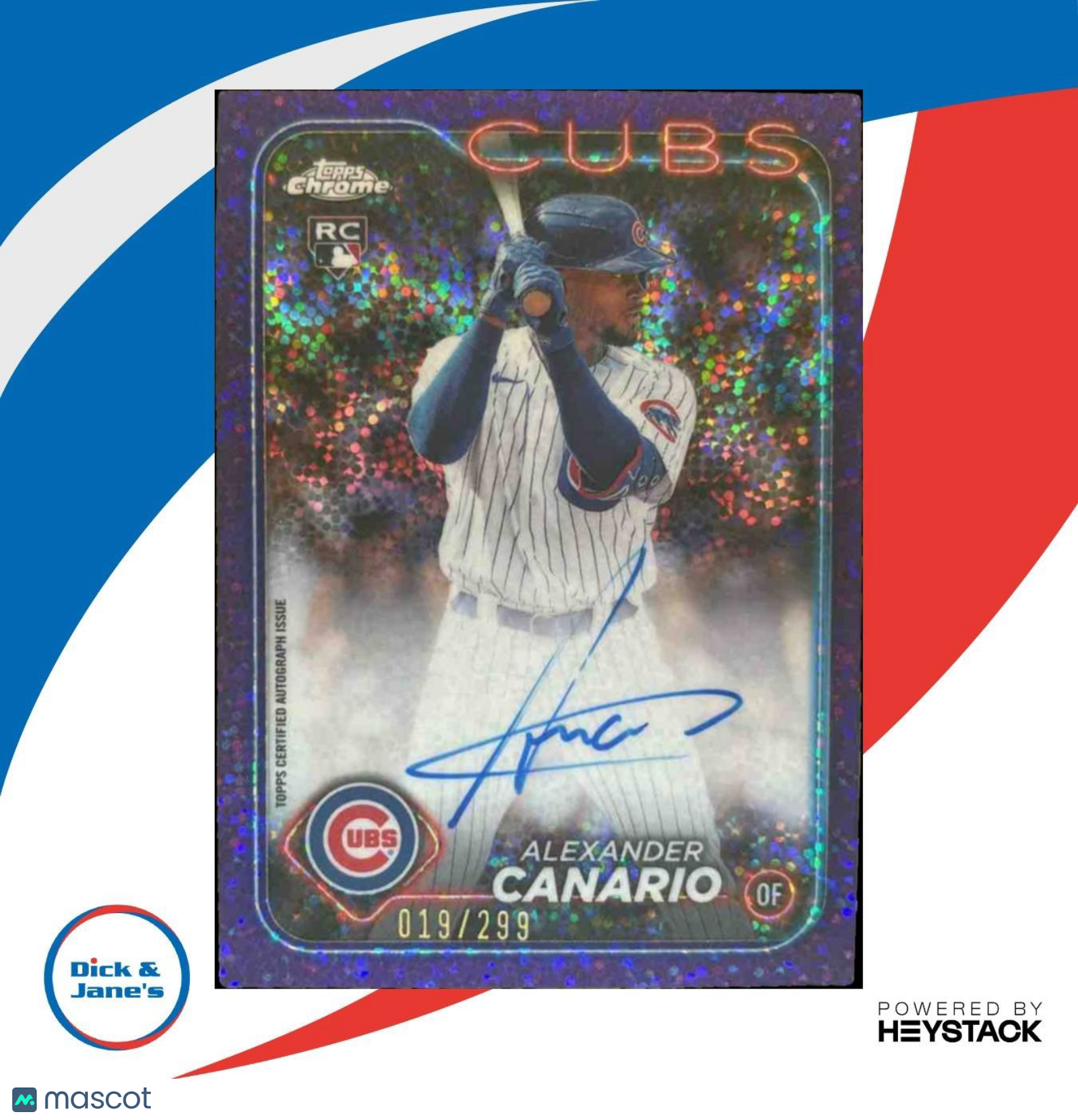 2024 Topps Chrome Alexander Canario Rookie Auto Purple Speckle /299 RC Cubs - Sports Cards