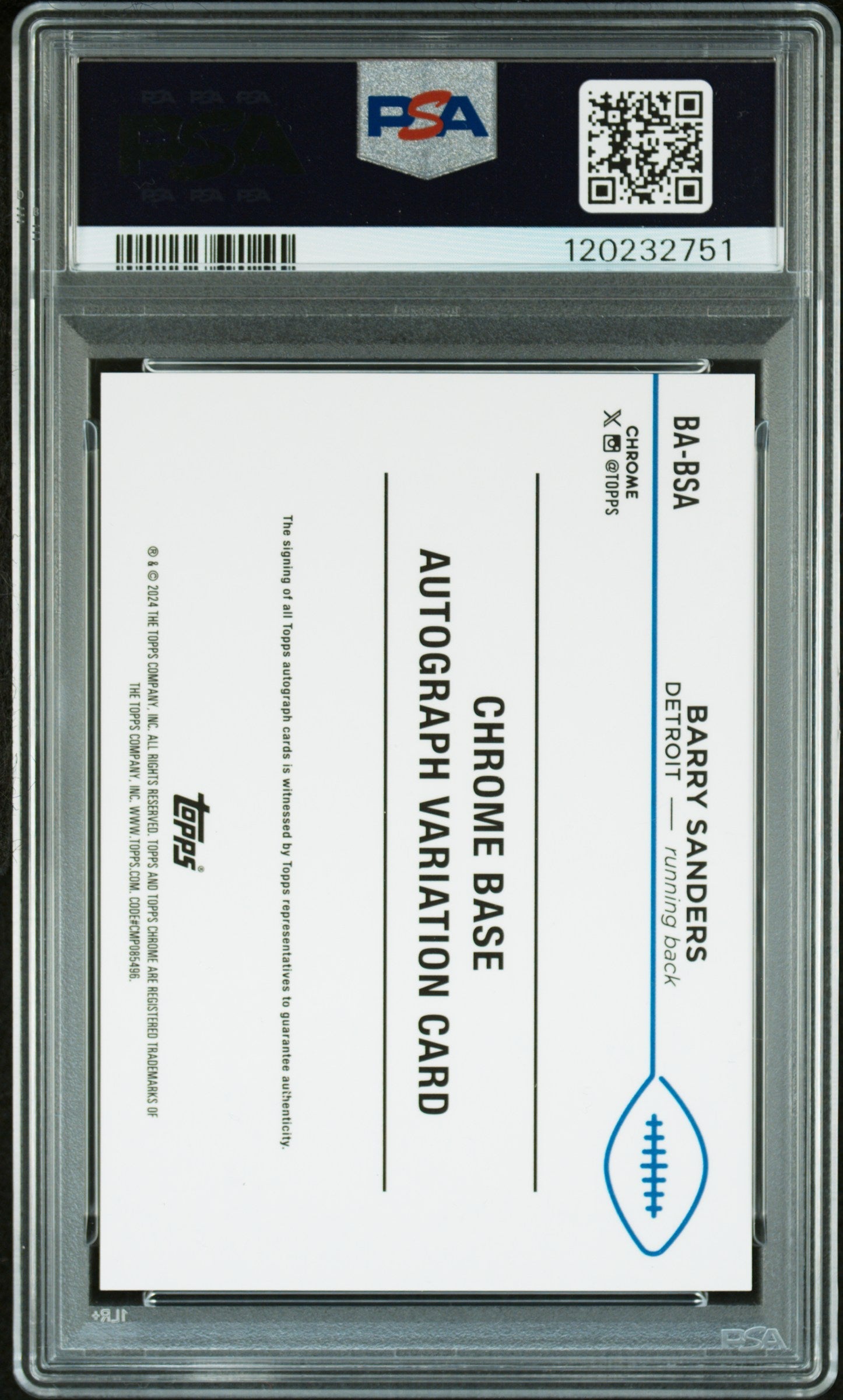 2024 Topps Chrome Base Auto Variations Barry Sanders Gold 25/50 PSA 9 AUTO 10 - Graded Sports Cards