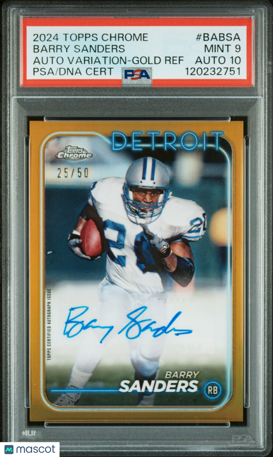 2024 Topps Chrome Base Auto Variations Barry Sanders Gold 25/50 PSA 9 AUTO 10 - Graded Sports Cards