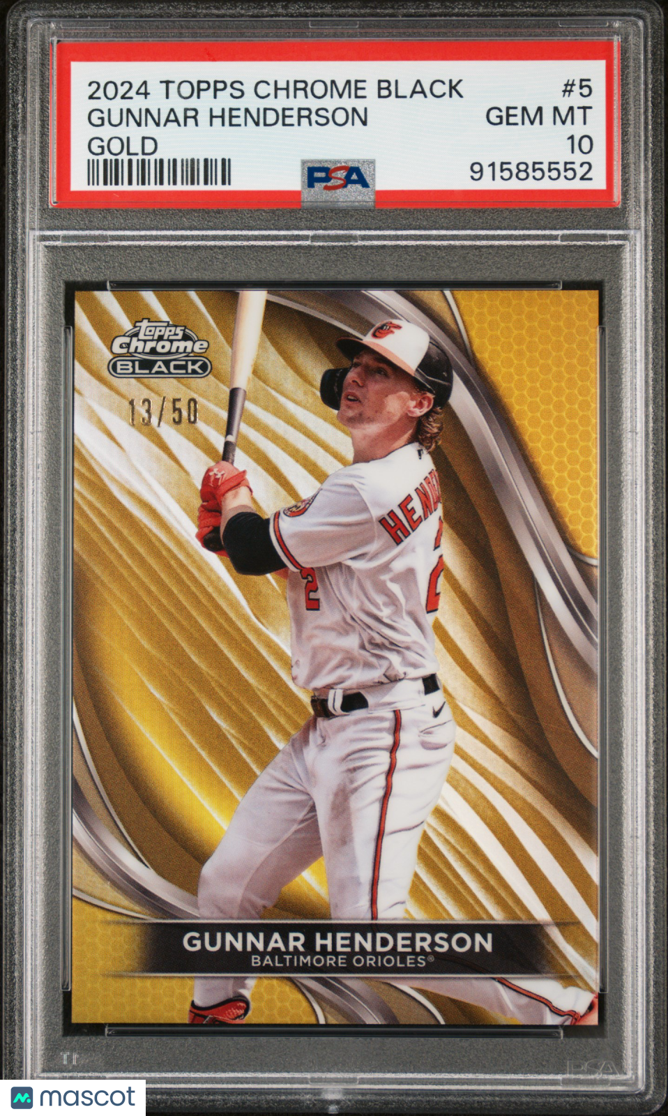 2024 Topps Chrome Black Gunnar Henderson Gold Refractor 13/50 PSA 10 Baltimore Graded Sports Cards