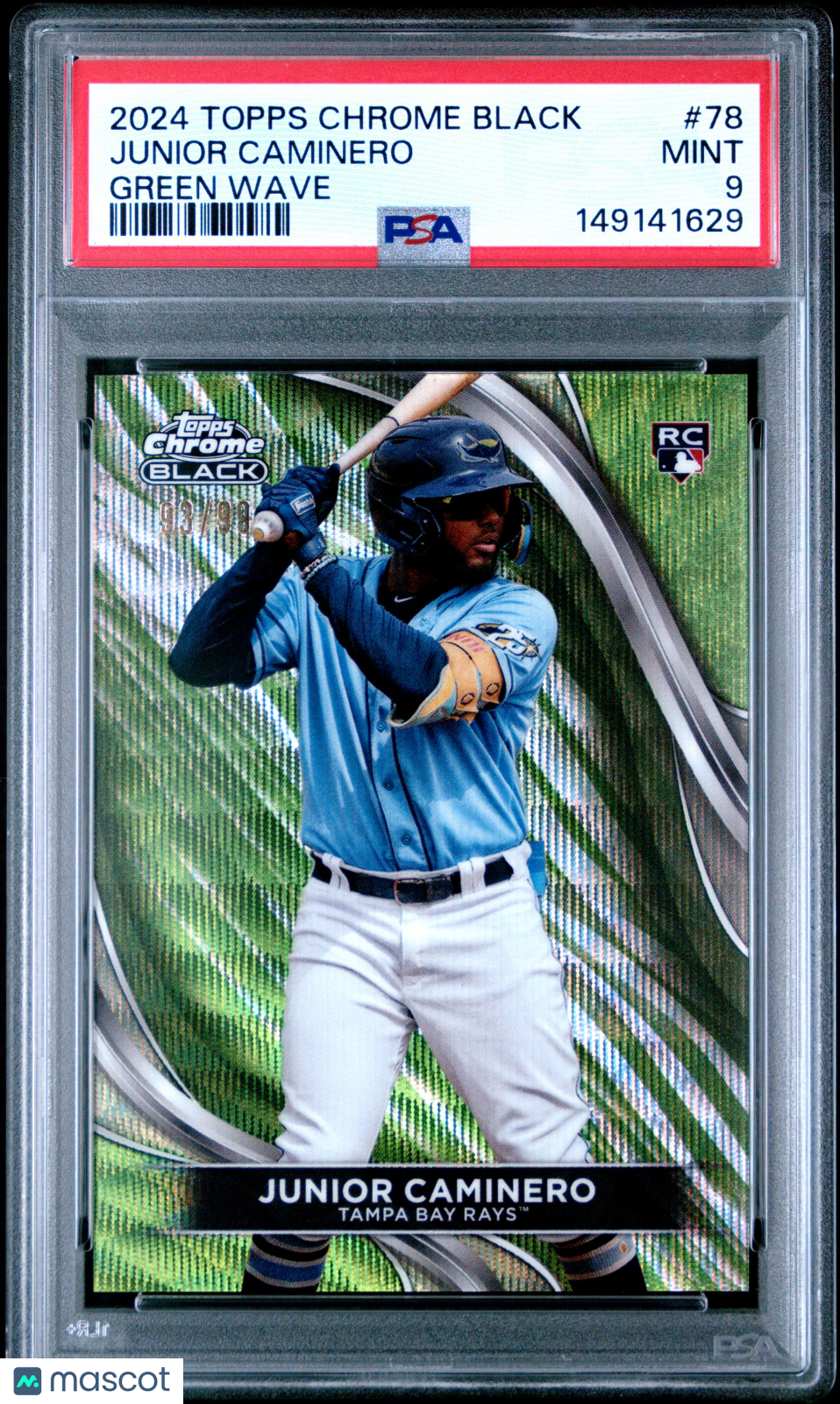 2024 Topps Chrome Black Junior Caminero Green Wave 93/99 #78 PSA 9 - Graded Sports Cards