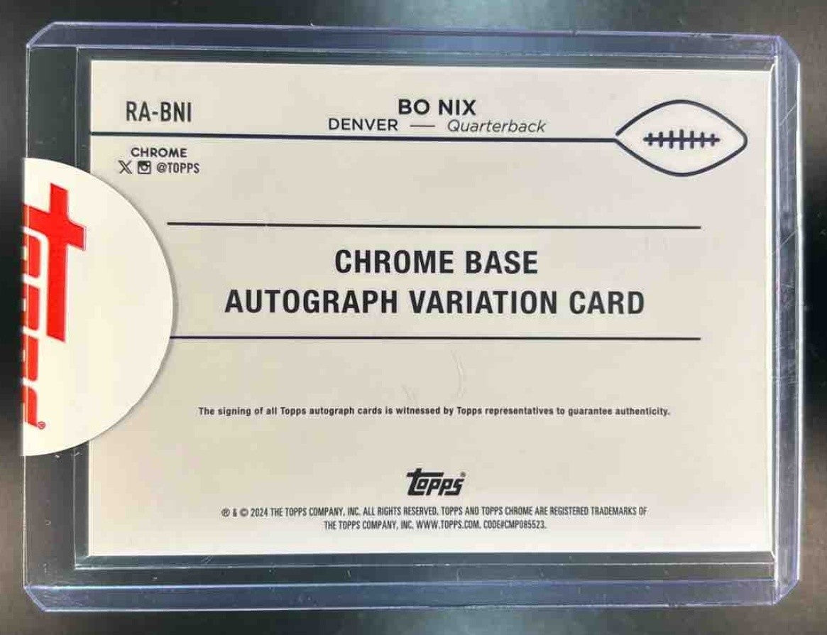 2024 Topps Chrome Bo Nix Rookie Auto True Green Refractor /99 RC Auto VAR - Sports Cards