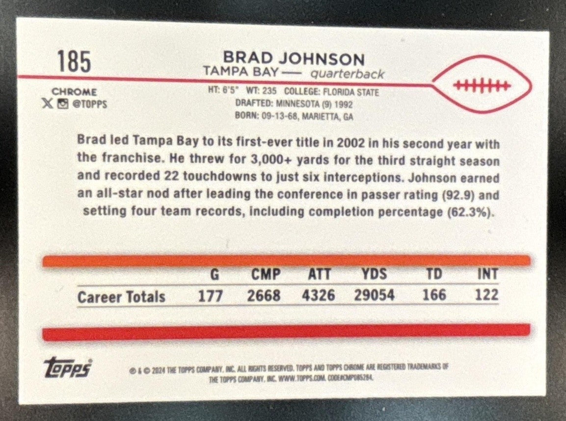 2024 Topps Chrome Brad Johnson Green Sonar /99 #185 Tampa Bay Buccaneers - Sports Cards