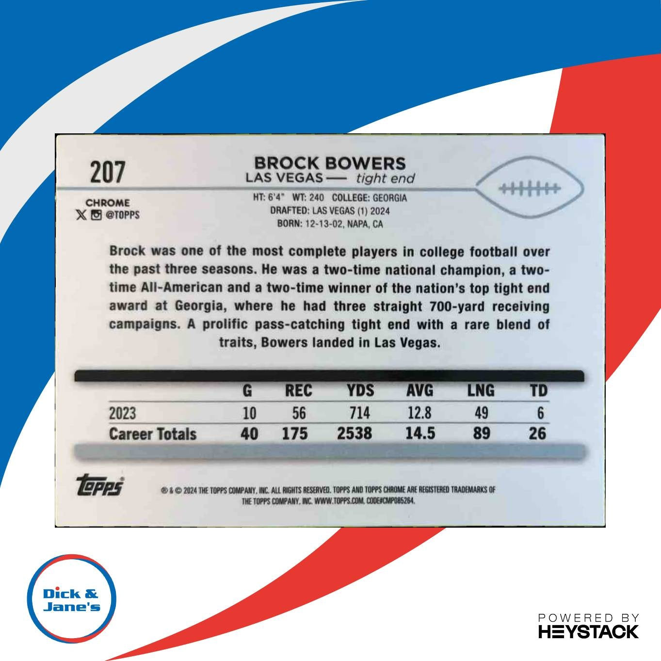 2024 Topps Chrome Brock Bowers Pink Refractor #207 RC Las Vegas Raiders - Sports Cards
