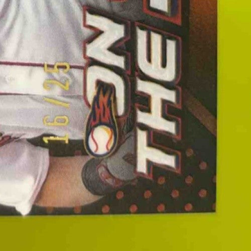 2024 Topps Chrome Dustin Pedroia On the Spot Die Cut Auto Orange Refractor 16/25 - Sports Cards