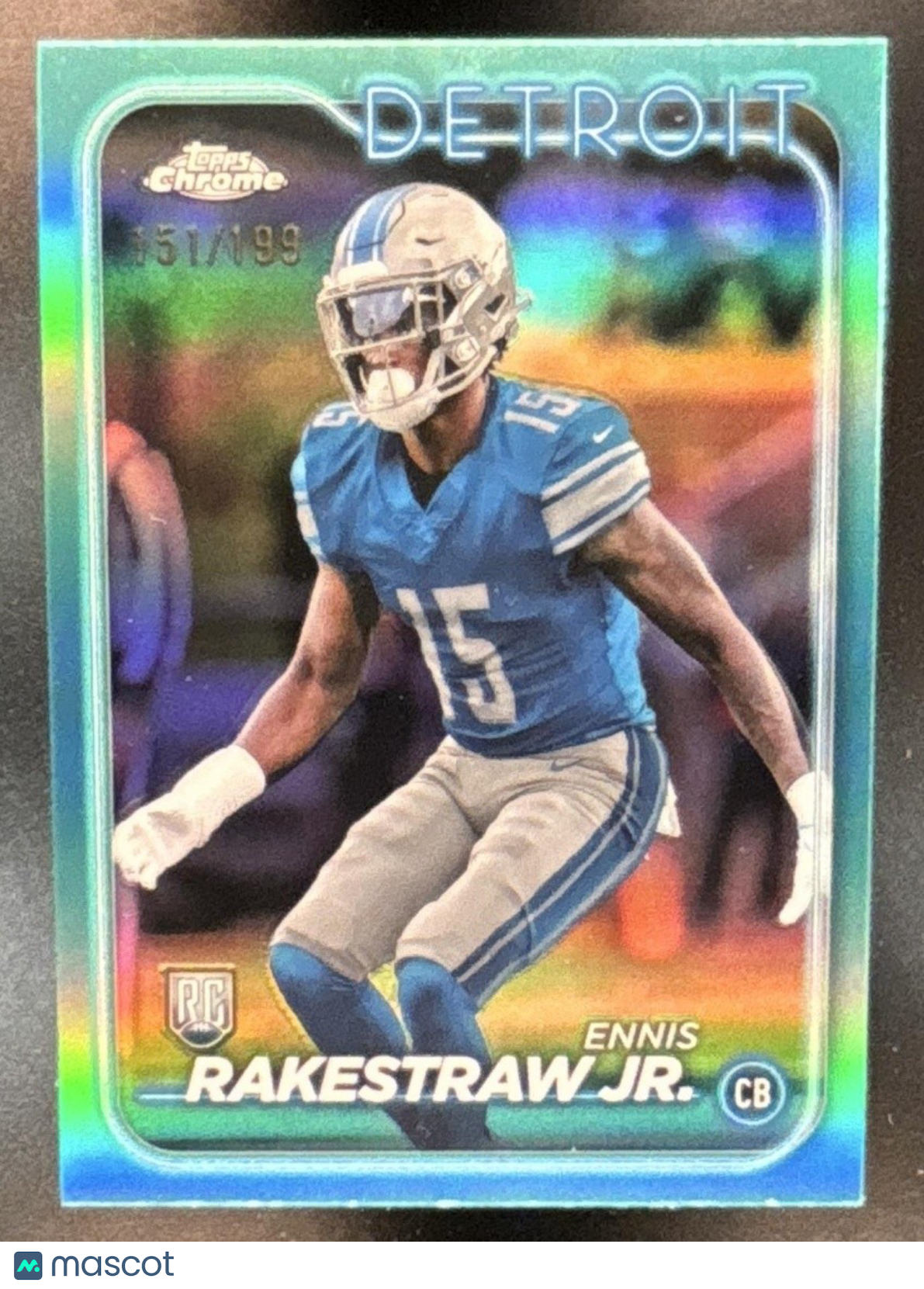2024 Topps Chrome Ennis Rakestraw Jr. Aqua Refractor /199 #264 RC Detroit Lions - Sports Cards
