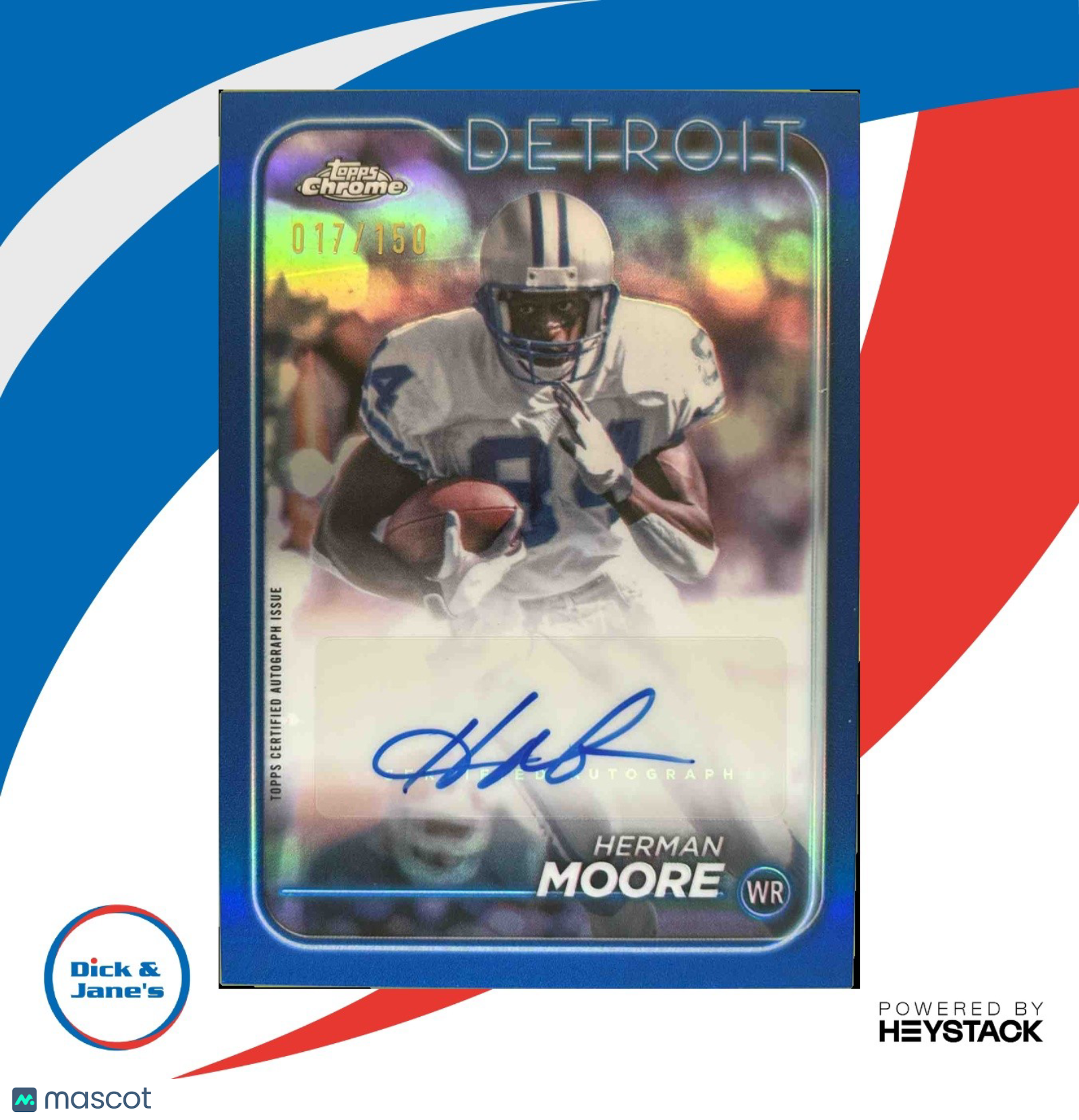 2024 Topps Chrome Herman Moore Auto Blue Refractor 17/150 #BA-HMO Detroit Lions - Sports Cards