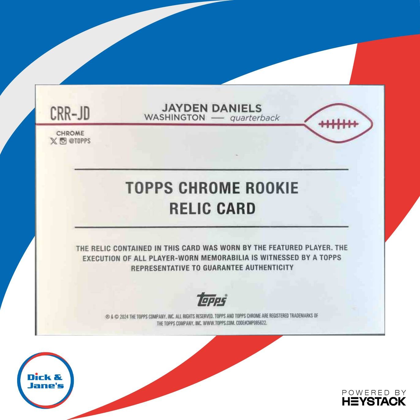 2024 Topps Chrome Jayden Daniels Rookie Relics MEM RC Washington Commanders - Sports Cards