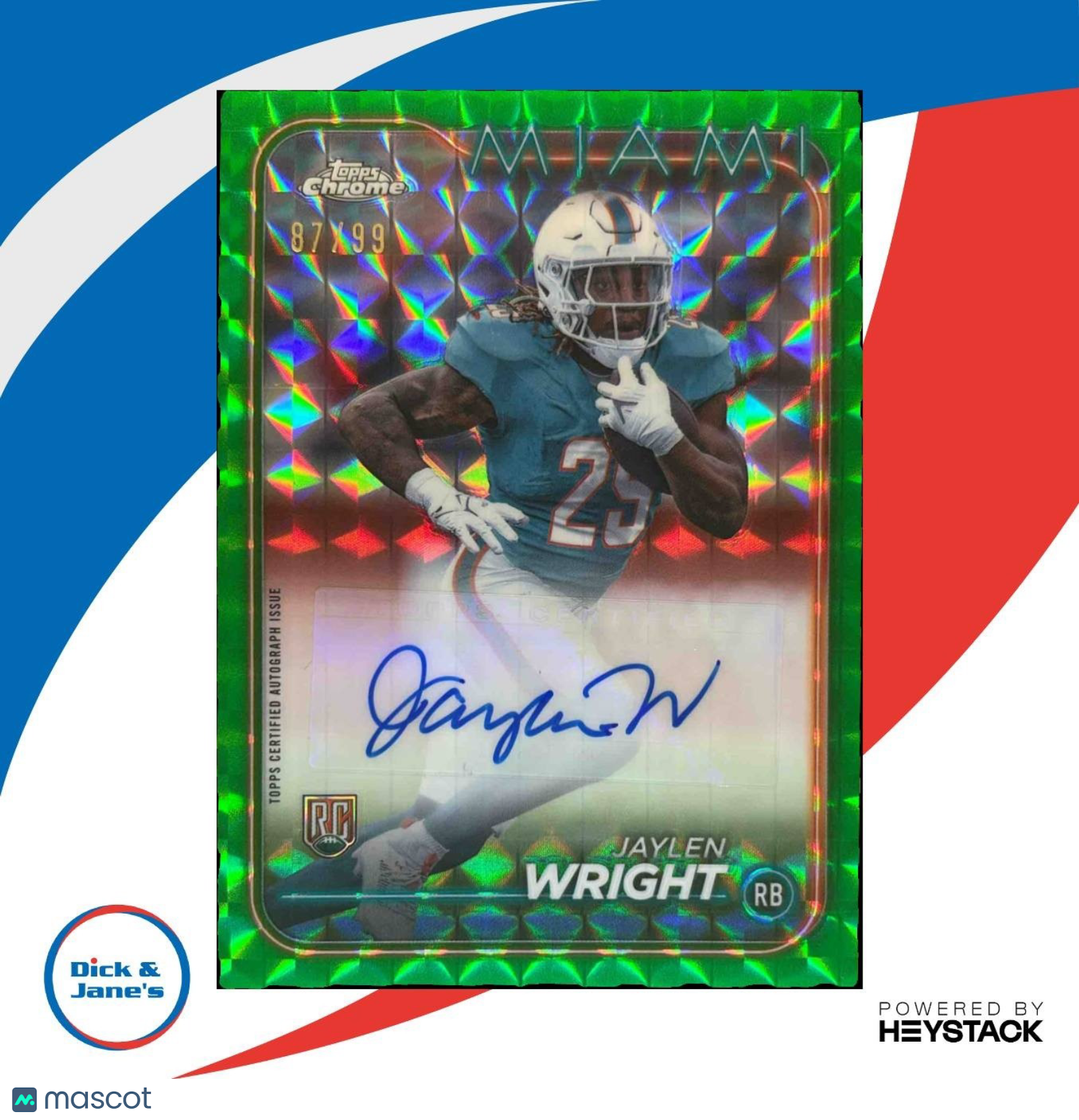2024 Topps Chrome Jaylen Wright Auto Green Geometric /99 RC Miami Dolphins - Sports Cards