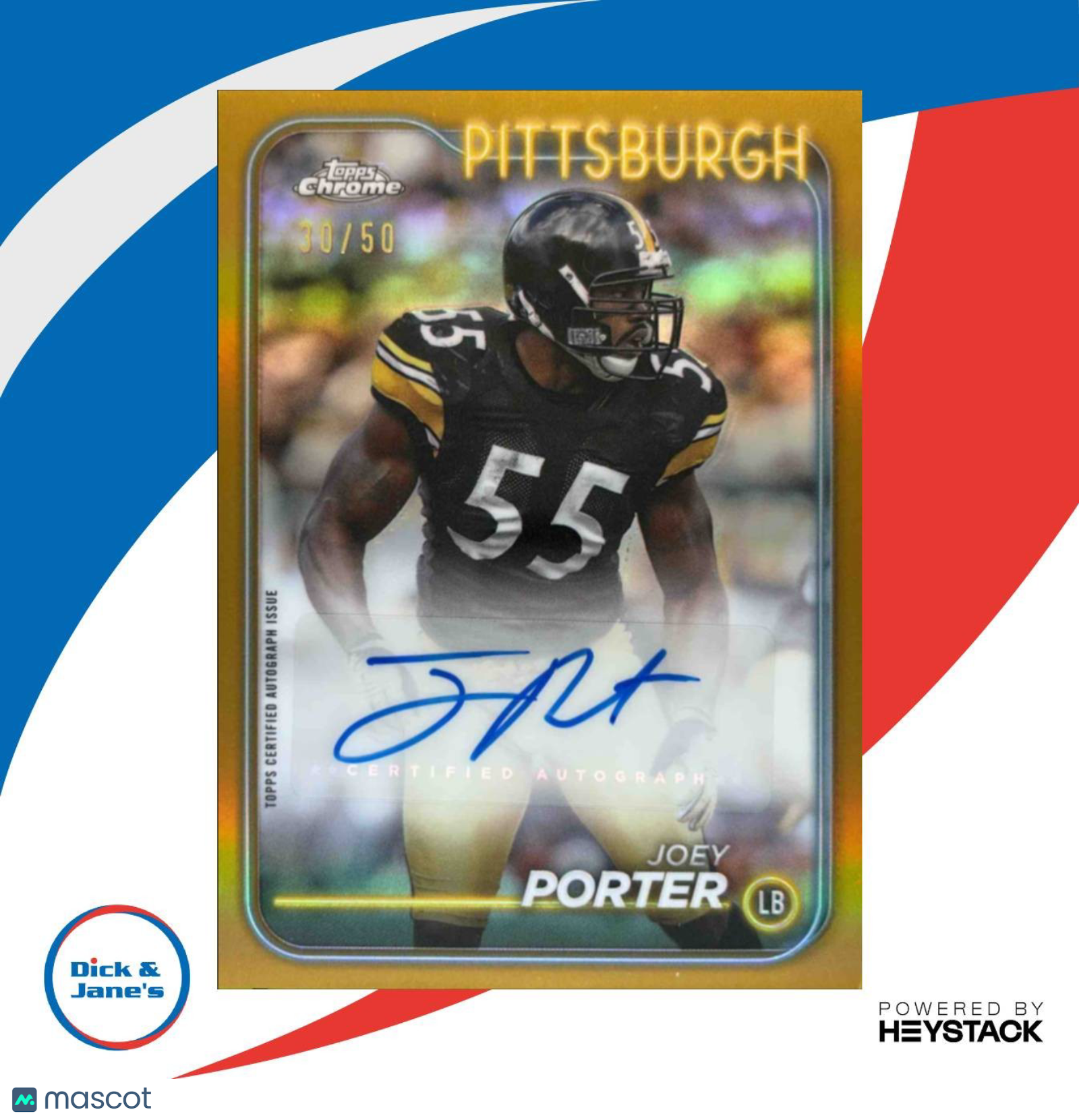 2024 Topps Chrome Joey Porter Auto TRUE Gold Refractor 30/50 Pittsburgh Steelers - Sports Cards