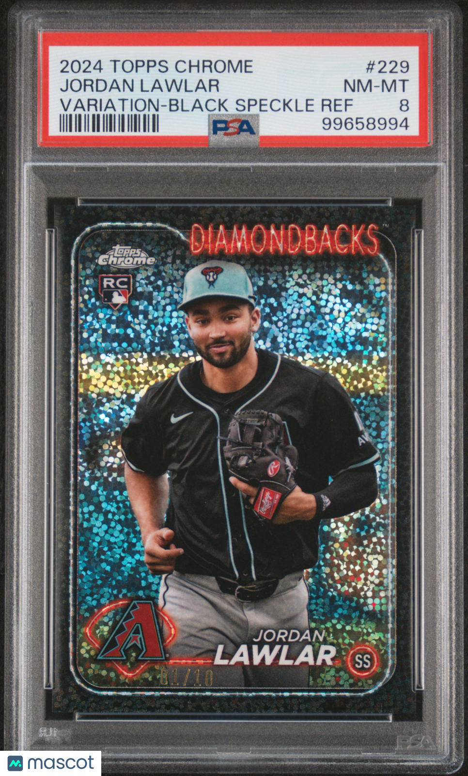 2024 Topps Chrome Jordan Lawlar Variation Black Speckle Ref Rookie 01/10 PSA 8 - Graded Sports Cards